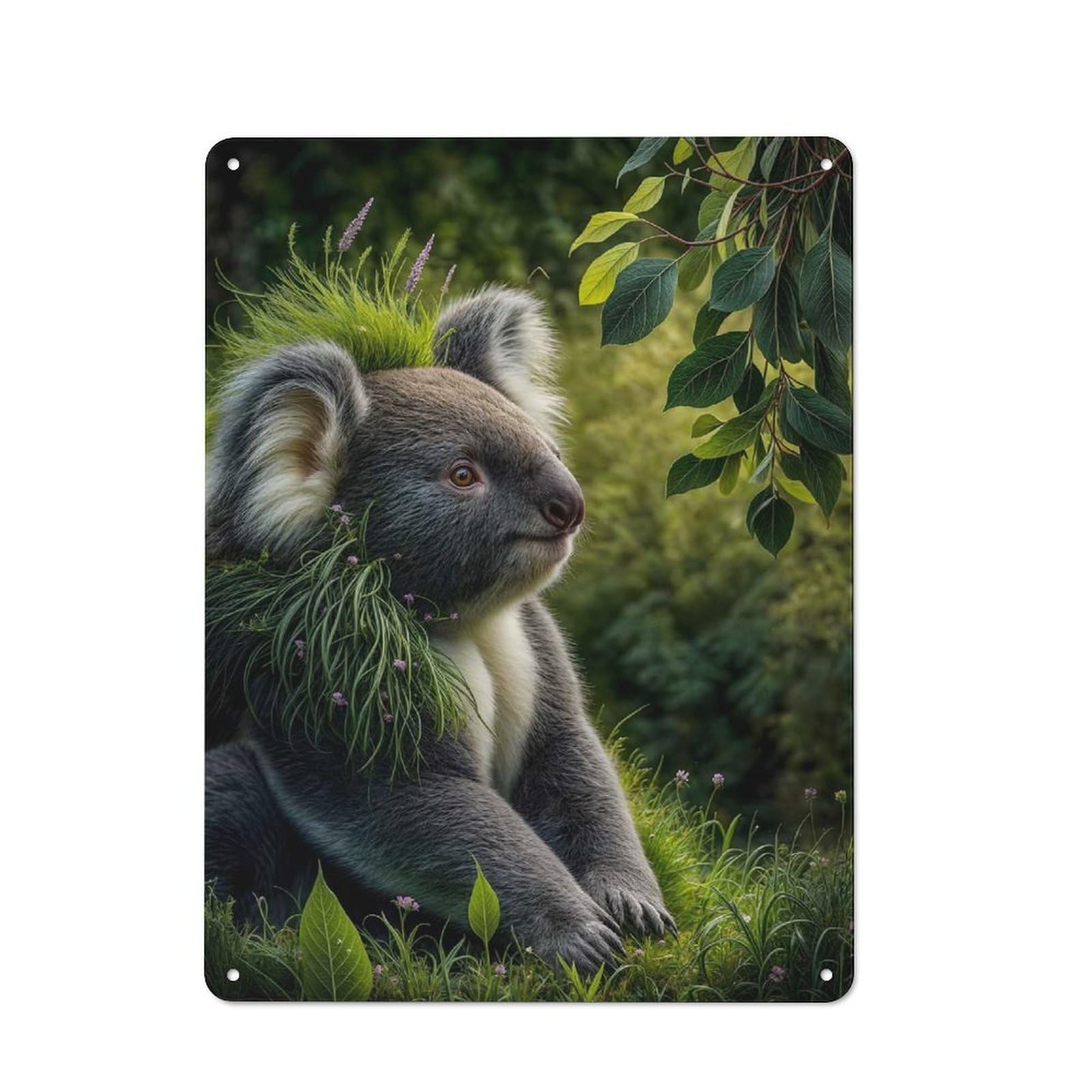 Junmoney Koala With Grass Crown Metal Plaque 40X30cm With For Hallway Wall, Retro Decor, For Themed Interiors In Hallways And Entrance Areas