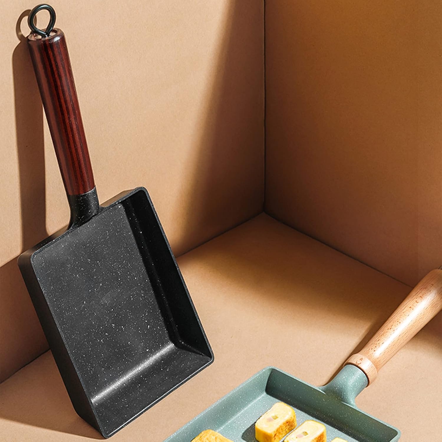 Egg Pan,Tamagoyaki Omelette Pan, Japanese Rolled Omelet Pot, Mini Cast Iron Frying Pans with Wooden Handle, Breakfast Essential-Black