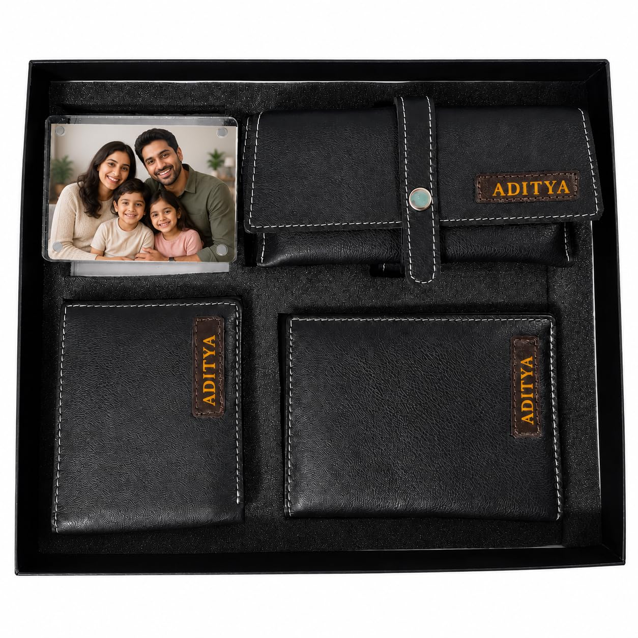 Kaarava Personalized Leather Gift Set for Men | Custom Name Wallet, Passport Cover, Sunglass Cover & Photo Fridge Magnet | Birthday, Anniversary & Valentine Gift for Husband, Boyfriend-image-17