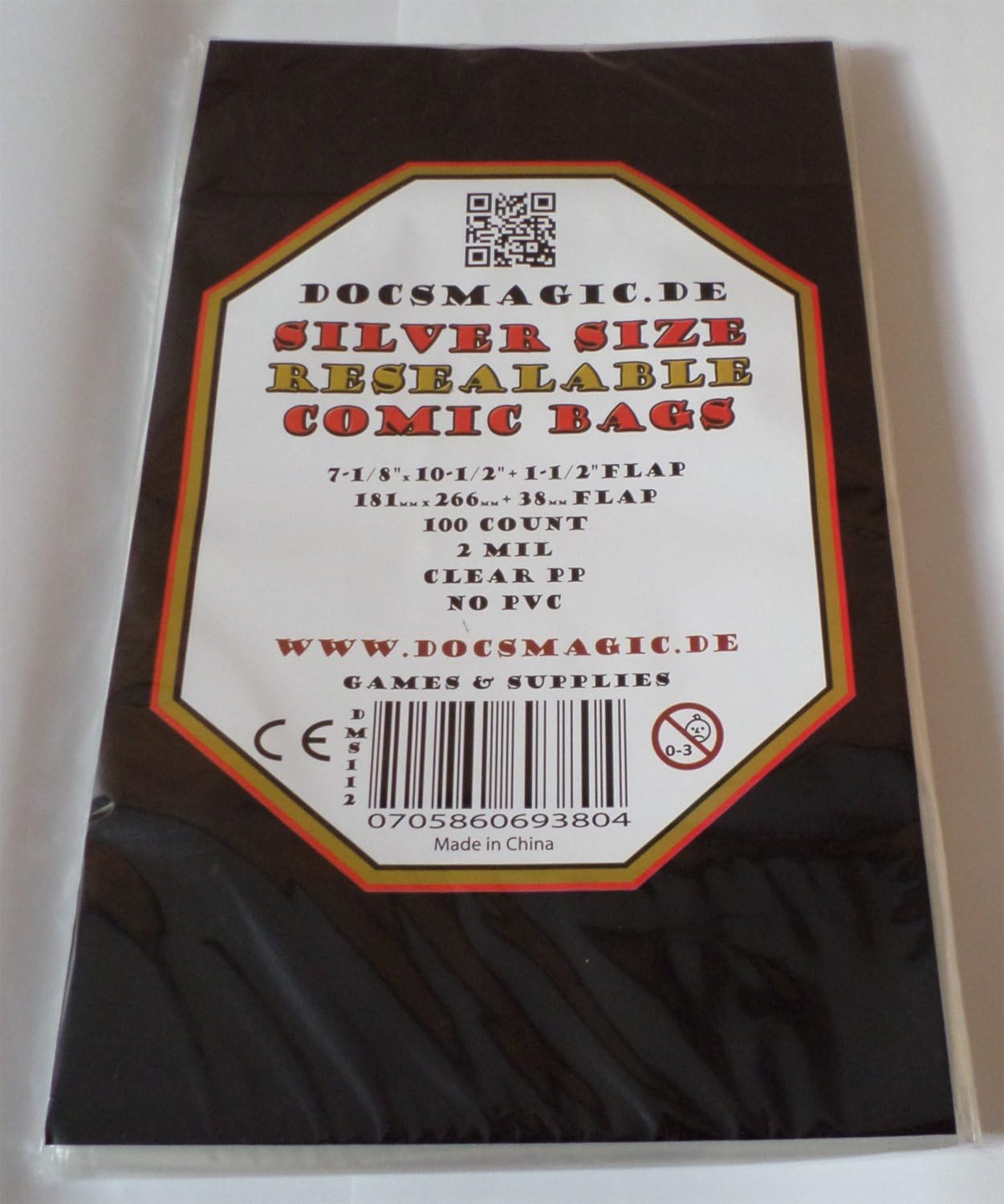 100 Resealable Silver Size Comic Book Bags 7-1/8"x 10-1/2"+ 1-1/2"Flap- 2 Mil
