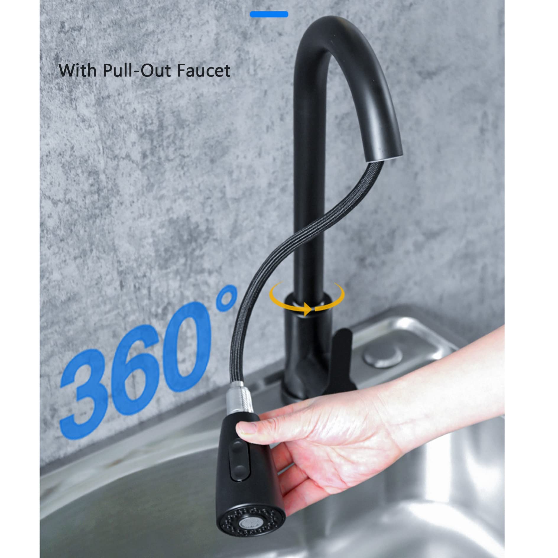 Spülbecken Edelstahl Küchenspüle mit Unterschrank,Nano-Universalspüle mit Ausziehbarem Wasserhahn,Überlauf,Kratzfest Frostschutz-Beschichtung,für Wäsche Hinterhof Garage Camping ( Size : 60*45*74cm/23
