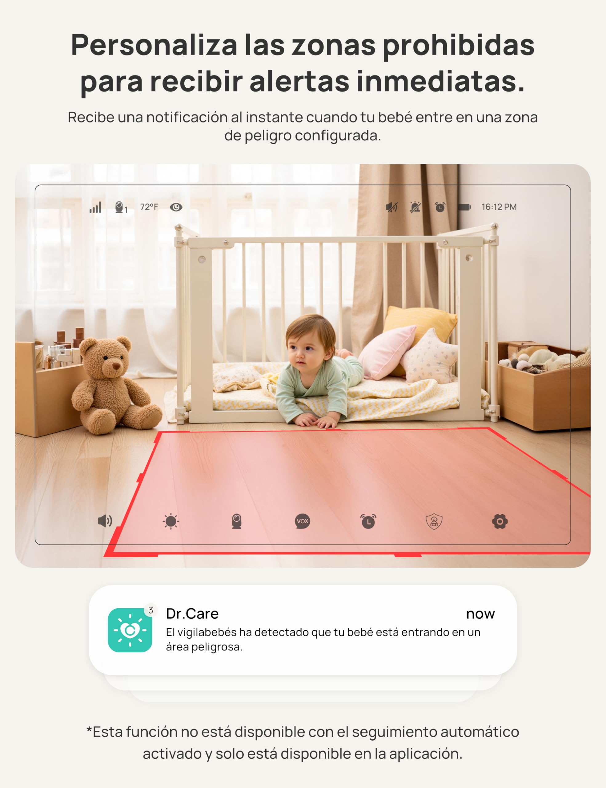 Dr.Care VistaView Baby Monitor Smart Wi-Fi de 5” con Soporte Clip, Cámara 2K HD, Control por App, Alertas de Llanto y Movimiento, Visión Nocturna, Batería 5000 mAh, Audio Bidireccional