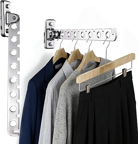 COTTAGE LIFE Percha para ropa sucia, colgador de pared, colgador de ropa, colgador de ropa para colgar en la pared, perchero plegable de acero Cromo