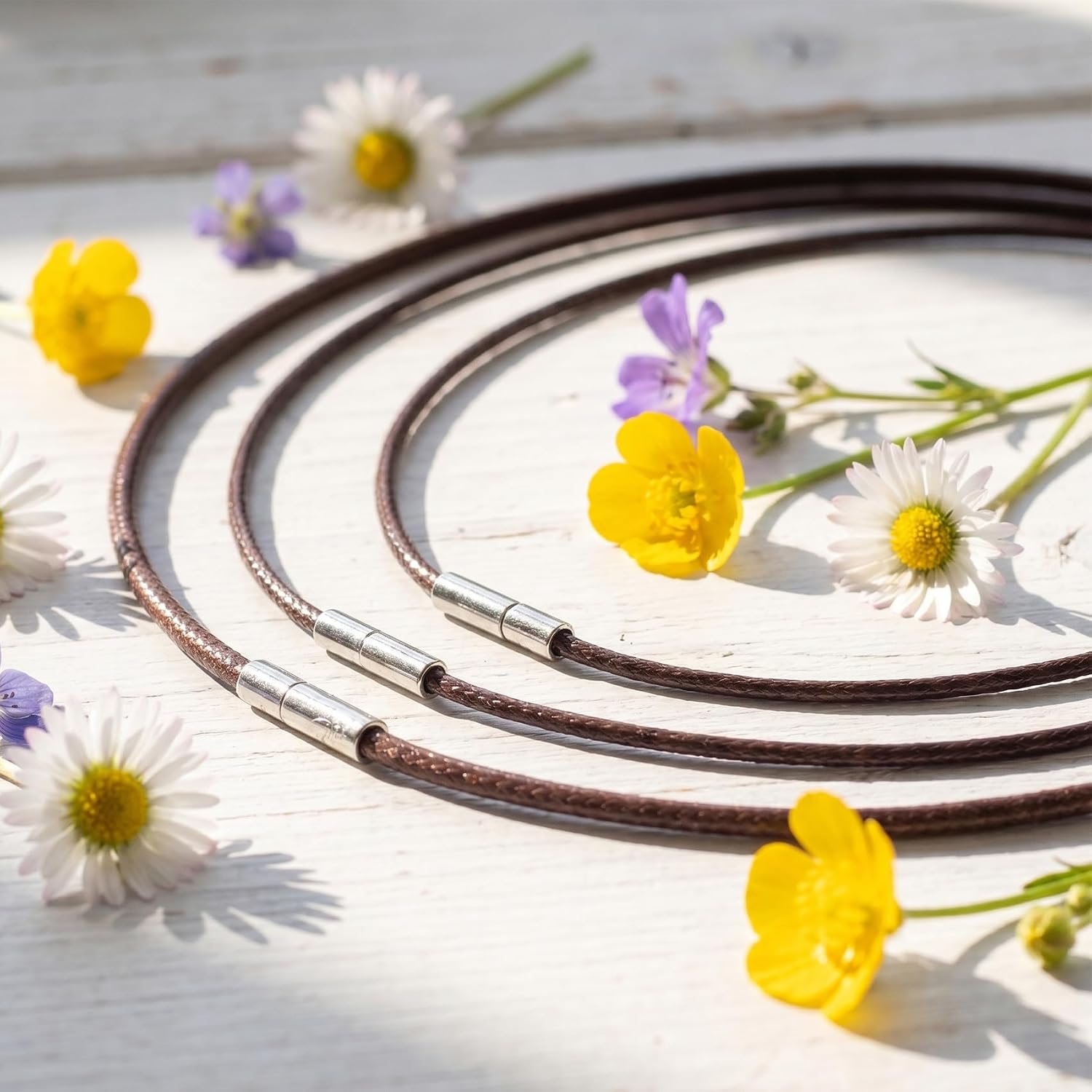 SmallCat 3 Pcs Brown Necklace Cord, 1.5mm/3mm Leather Necklace Cord, Necklace Cord With Clasp, Leather Necklace for Women, Mens, Jewelry Making