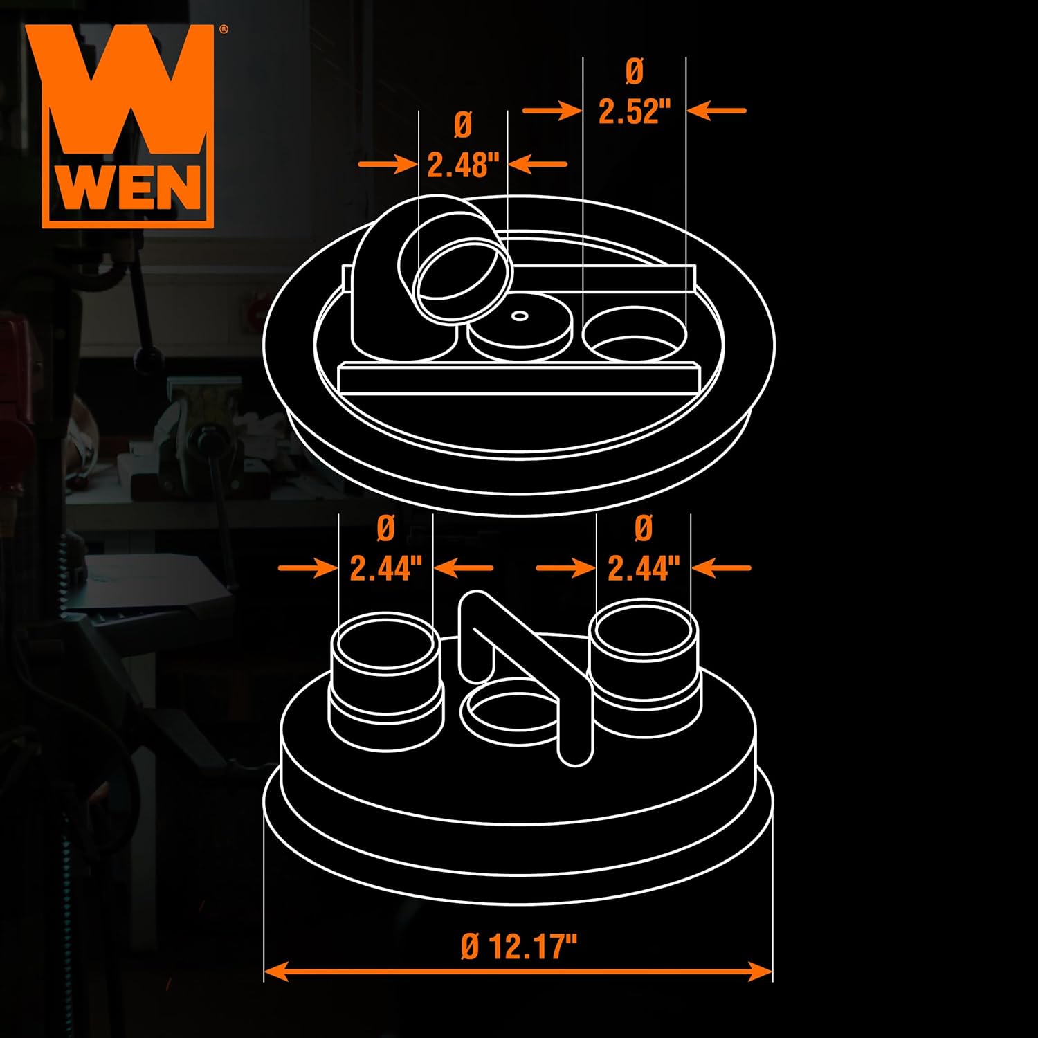 WEN 12-Inch Cyclone-Style Dust Collection Separator Lid with 2.5-Inch Dust (DCA021) - Image 2