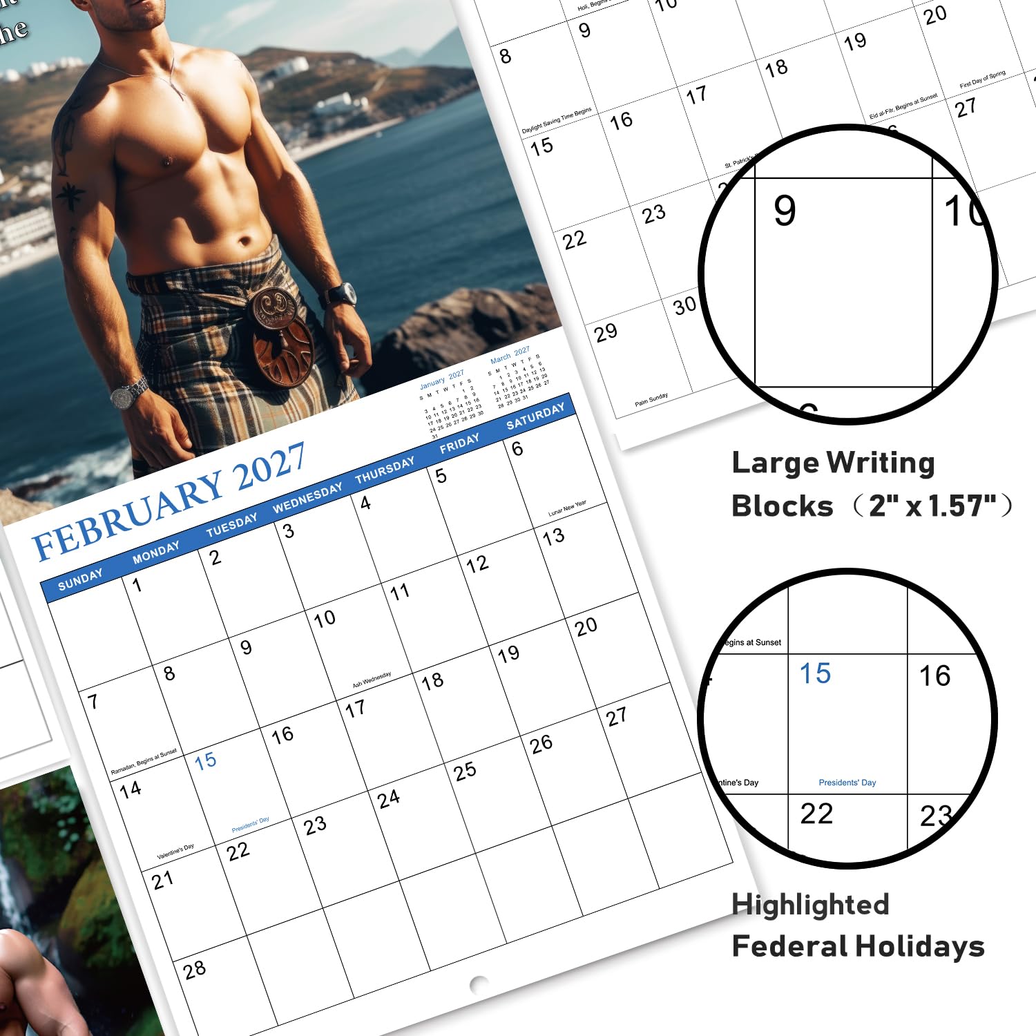 Kalender 2026 - Lustiger Kalender 2026 Wandkalender, 12-Monats-Wandkalender, Januar 2026 - Dez. 2026, 30,5 x 61 cm (offen), Kalender 2026 mit unlinierten Blöcken und dickem Papier
