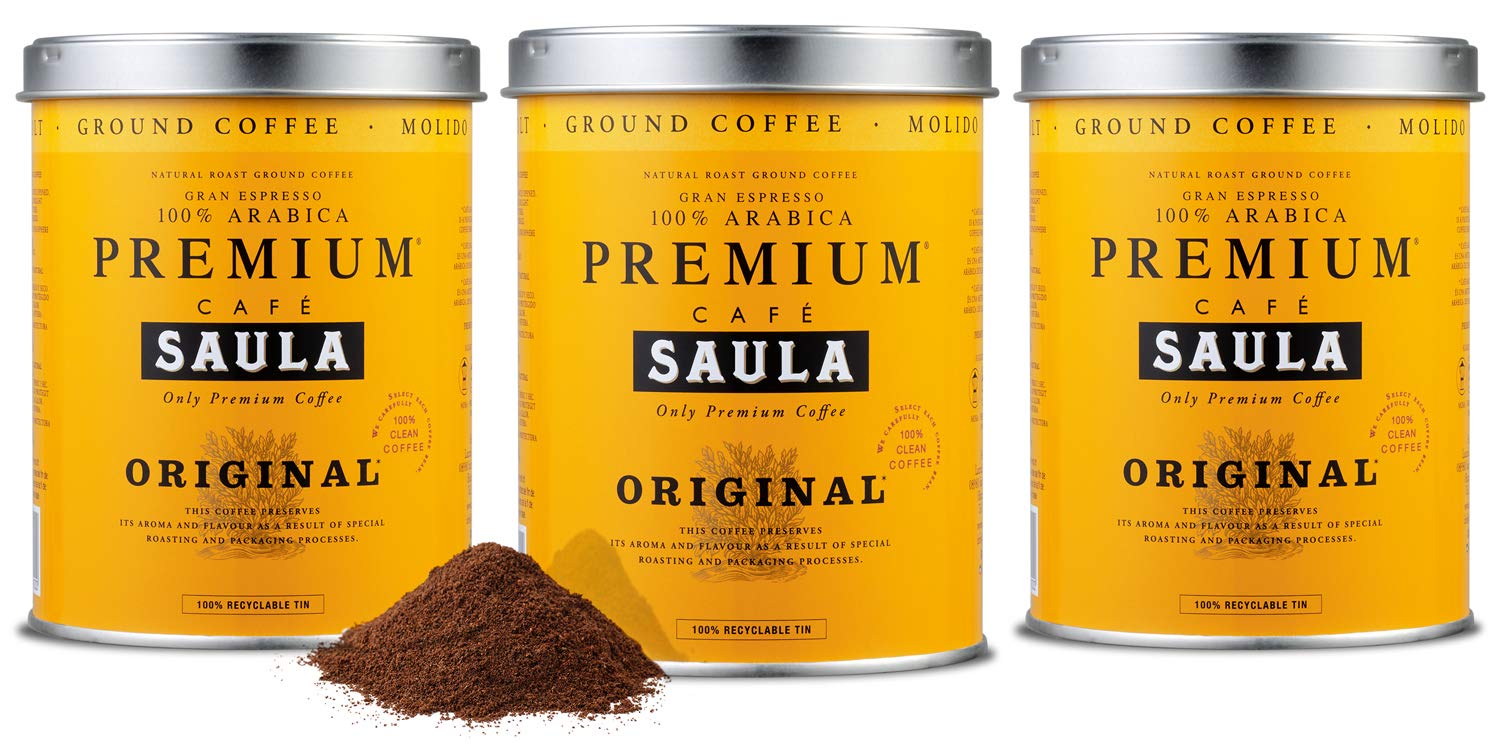 SAULA PREMIUM Kawa Saula, Opakowanie 3 puszki po 250 gr. Premium Original 100% mielona arabika 250 g (zestaw 3 sztuk)