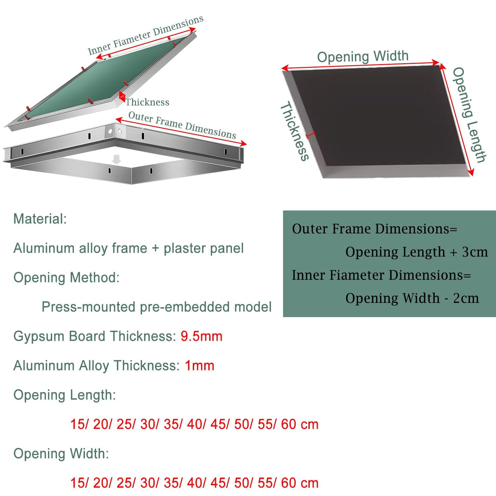 Pogrubiona płyta gipsowo-kartonowa panel dostępu ukryte drzwi inspekcyjne sufitowe otwór wciskany idealny do centrów handlowych rozmiar 15 x 60 cm