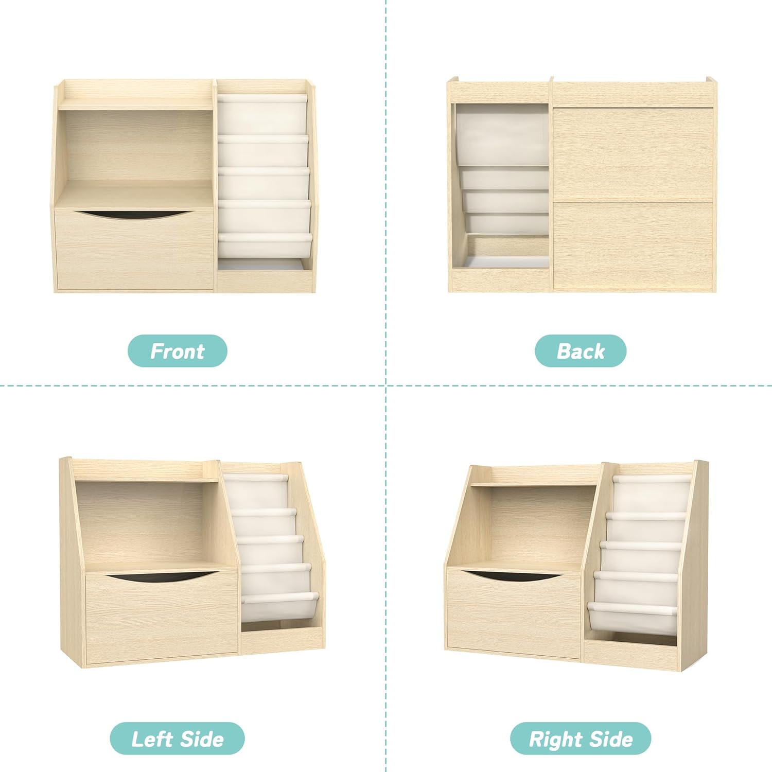 TOETOL 2 Tier Kids Bookshelf and Book Storage,4 Sling Toddler Bookshelf, Storage Boxes Book Shelf & Organizer for Nursery Playroom Classroom Library Bedroom Natural Wood - Image 8