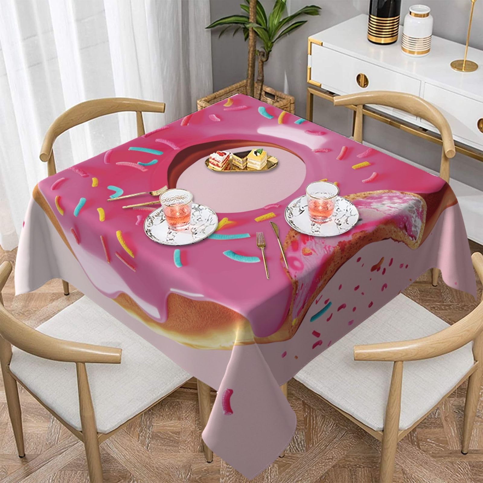 WPKJU Donut Printed Square Tablecloth 54x54 inch Water Resistant Table Cover Washable Rectangle Table Cloth for Dining Tables