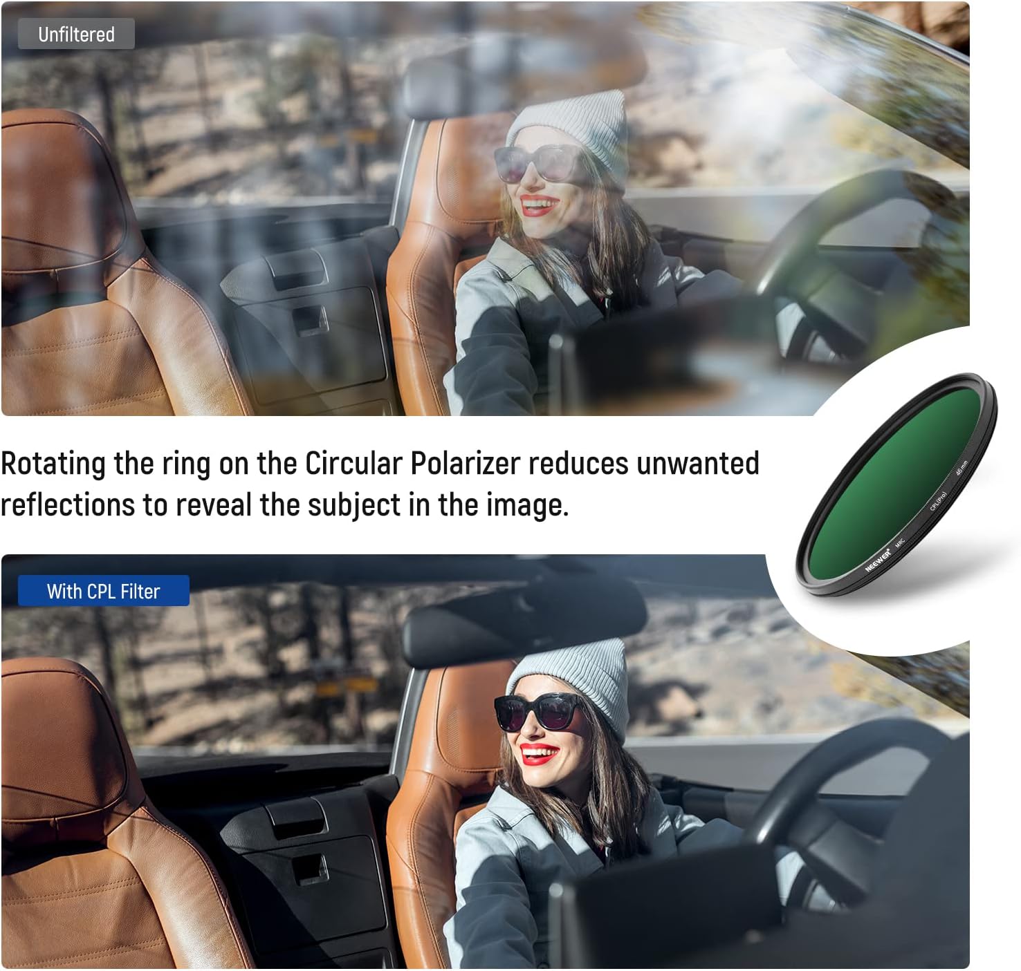 Neewer 46mm Polarizing Filter 30 Layer Multi Resistant Nano Coatings Circular Polarising Filter(CPL) Reduce Glare/Enhance Contrast/Ultra Slim/Reduces Reflection/HD Optical Glass Polarizer Filter
