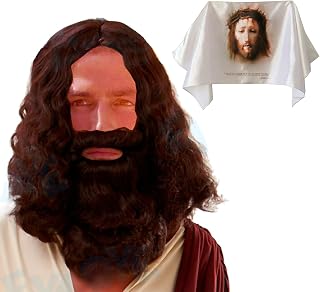 Jesus Wig and Veronica's Veil for Passion Play Jesus Hair and Beard for Church Play For Holy Week, Brown