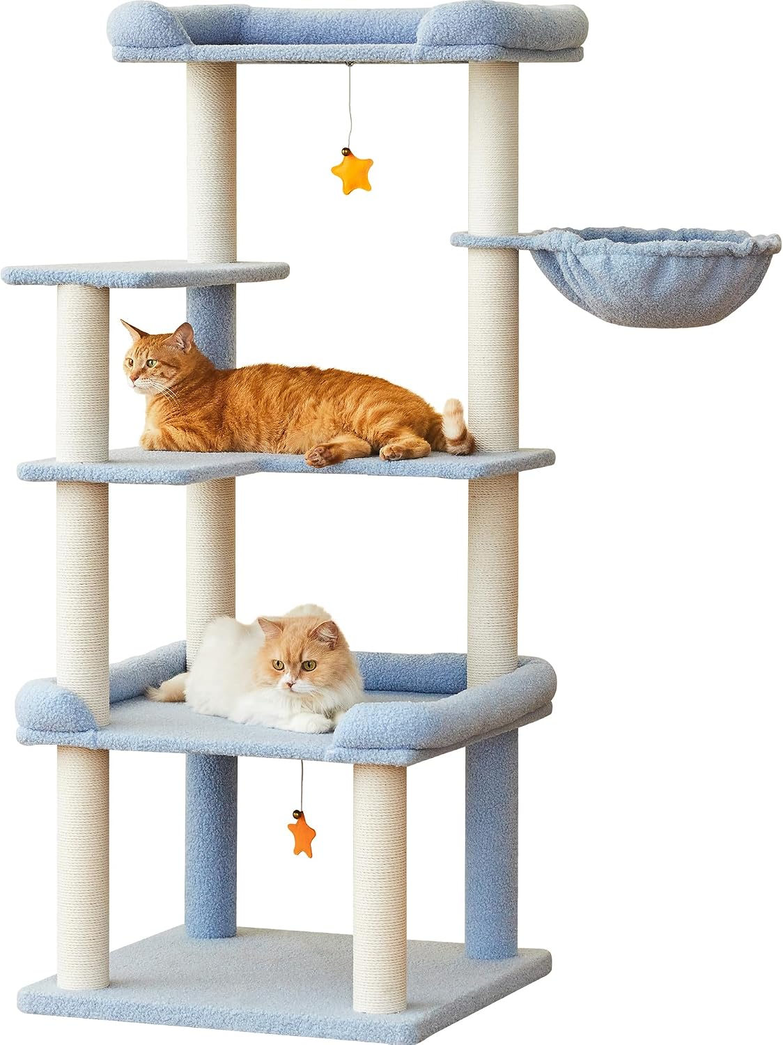 55 Inch Cat Tree, Blue Cat Tower with Extra Large Platforms & Hammock, Multi-Level Cat Climbing Tree for Indoor Cats, Easy to Climb Cat Condo Furniture with Plush Teddy Fleece