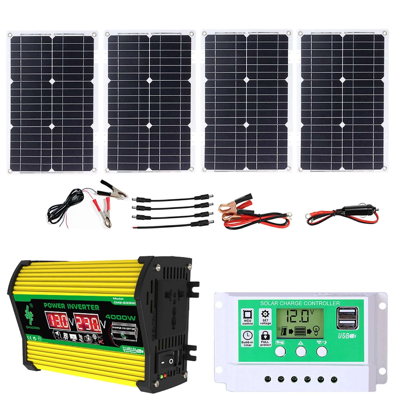 Kompletny zestaw do zasilania energią słoneczną – falownik 4000 W ze składanym, wodoodpornym panelem słonecznym 100 W i kontrolerem 50 A(Unique Colour)