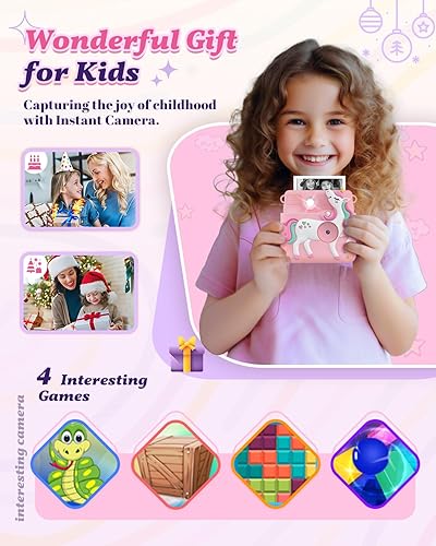 Miniatura 7 de Cámara de impresión instantánea para niños, cámaras 1080P para niños y niñas, juguetes de 6 a 8 años, regalo de cumpleaños de Navidad para niñas de