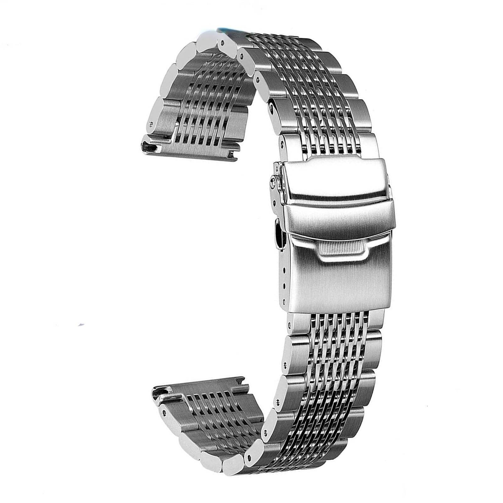 Cinturini per Orologi in Acciaio Inossidabile a Maglie Solide da 18 mm, 20 mm, 22 mm e 24 mm, con Fibbia deployante, Spazzolato/Lucido (Nero 22 mm)
