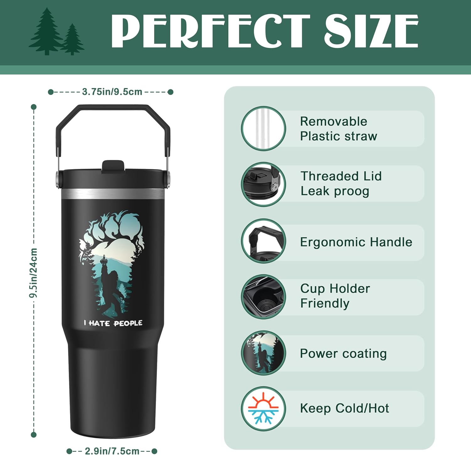Sasquatch Tumbler with Handle Travel Mug Bigfoot Coffee Cup Big Foot Gifts for Men Women Funny Bigfoot Glass Mountain Print (Jungle, 30oz) - Image 2