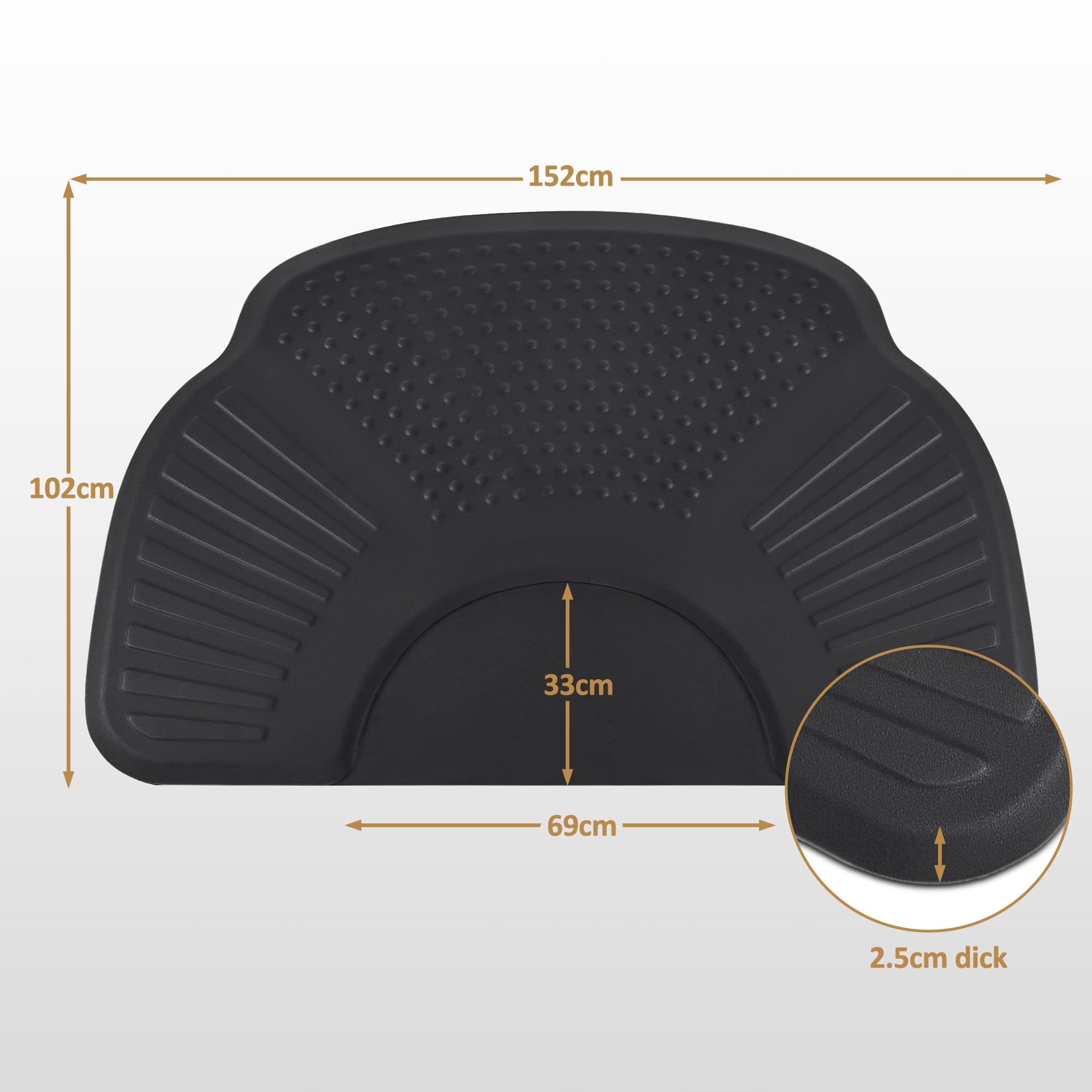 BarberPub Anti-Ermüdungsmatte für Friseure, Ergonomische Bodenmatte Friseurmatte für Barbershop Salon, Friseurbedarf 102X152 cm Halbkreis 2,5 cm Dicke, M123 (Schwarz)