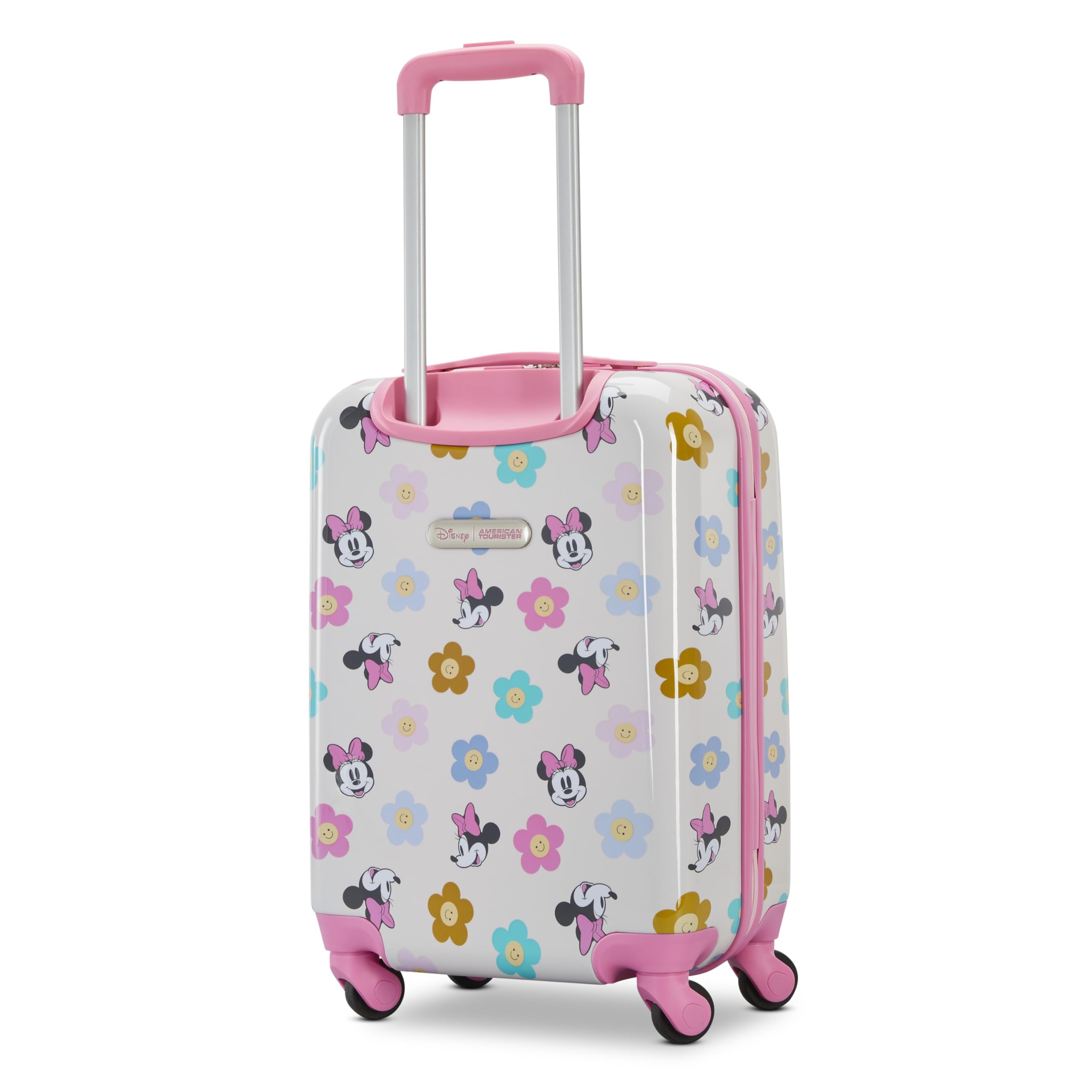 American Tourister Minnie Mouse Carry-On Luggage - Airline Approved, Durable Hardshell with Vibrant Minnie Mouse Design - Roll Confidentially with Spinner Wheels & Colorful Adjustable Handle