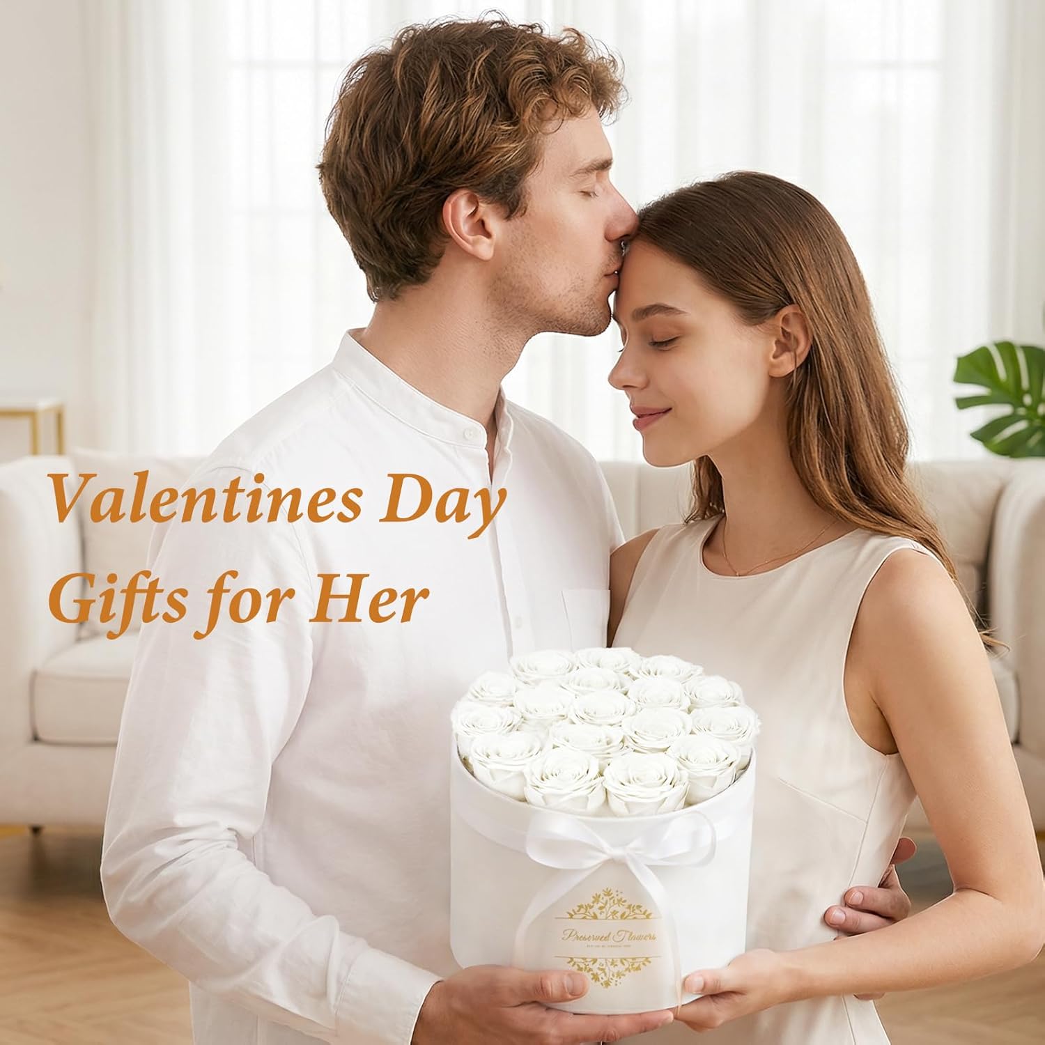 17 Forever Flowers in a Luxury Suede Box, Preserved Roses Birthday Gifts for Women, Romantic Anniversary Valentines Day Gifts for Her Girlfriend Wife, White - Image 2