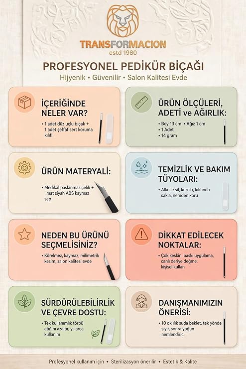 Transformacion Pedikür Bıçağı Profesyonel - Batık Tırnak, Nasır, Sertleşmiş Ölü Deri Temizleme ve Kütikül Alıcı Düz Uçlu Dikey Nasır Törpüsü Bıçağı 723629