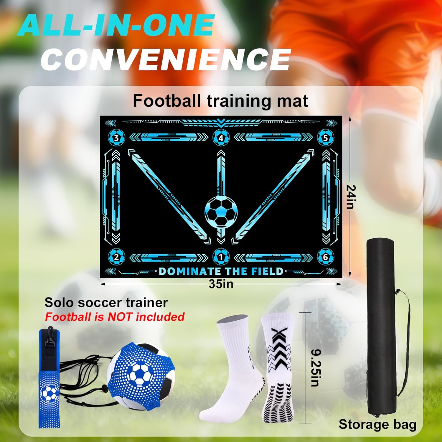 Football Footstep Training Mat, Soccer Training Mat 35 * 24IN, Soccer Practice Equipment with Storage Bag and Soccer Return Trainer Net (New Black-Blue)