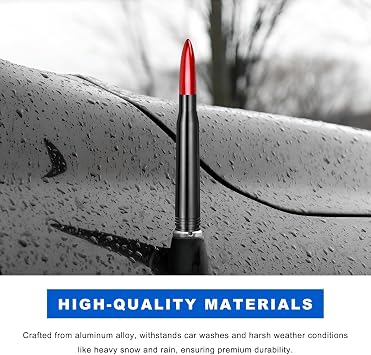 Car Bullet Antenna, Aluminum Alloy Bullet-Shaped Auto Radio Aerial with Adapters & Gaskets, Heavy Duty Roof Mounted Antenna Mast Exterior Decoration for Silverado F-Series Tundra (Red)