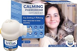 TriOak Cat Pheromones Calming Diffuser, 2 in 1 Cat Calming Diffuser Kit (Diffuser Head + 48ml Vial), Cat Pheromone Diffuser, Calming Cat Diffuser, Cat Pheromones for Cat Anxiety Relief