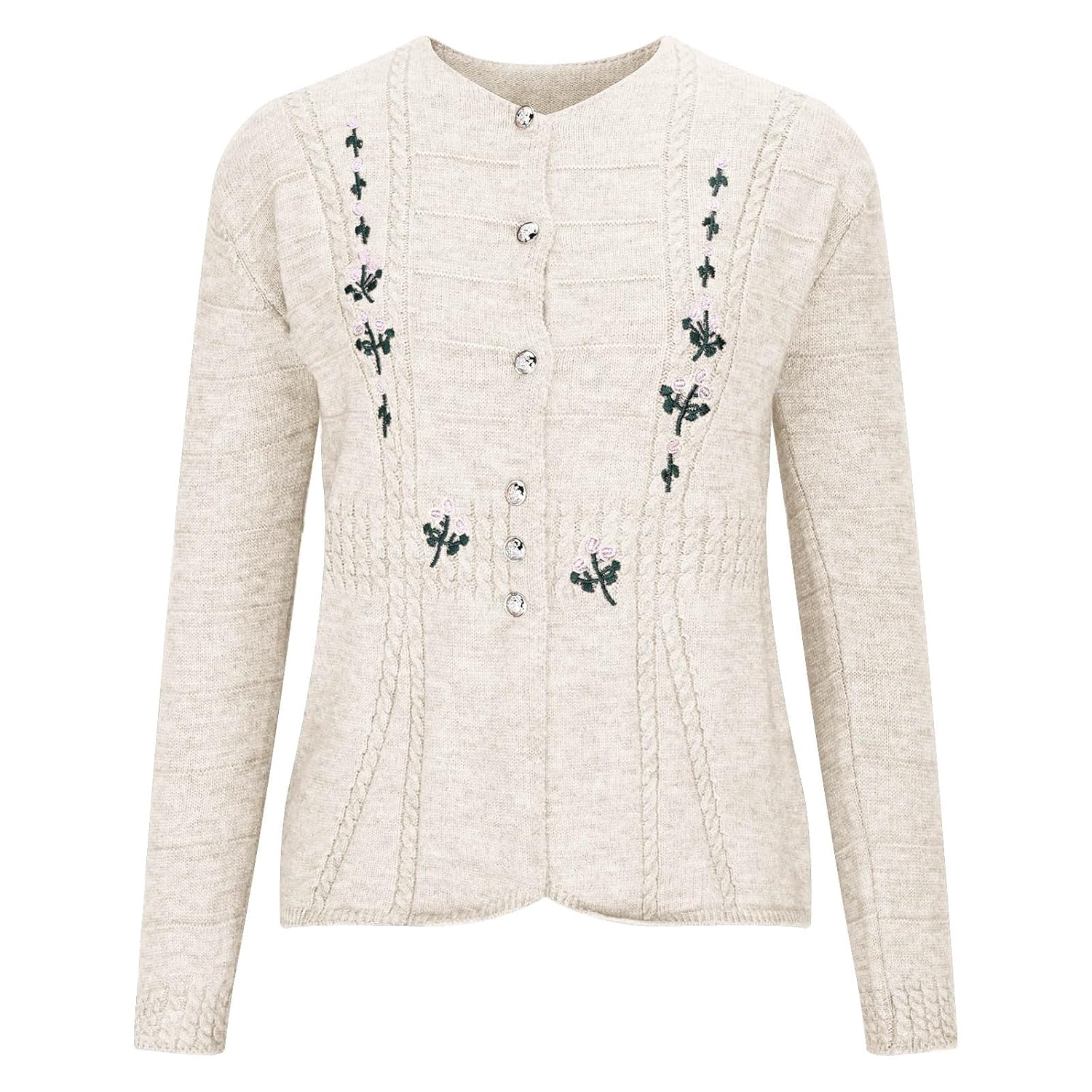 Womens Cardigan Sweater Lightweight Long Sleeve V Neck Button-Down Floral Embroidery Retro Loose Cardigans Sweaters