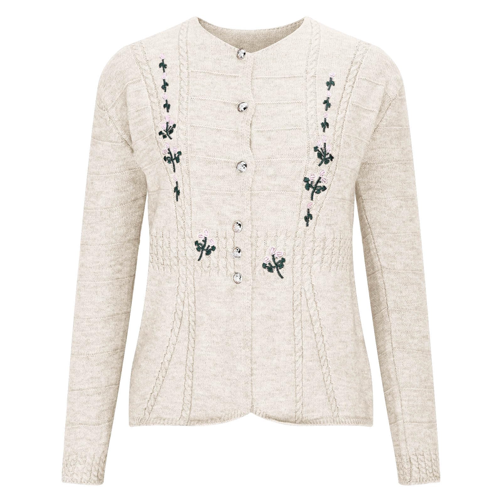 Womens Cardigan Sweater Lightweight Long Sleeve V Neck Button-Down Floral Embroidery Retro Loose Cardigans Sweaters