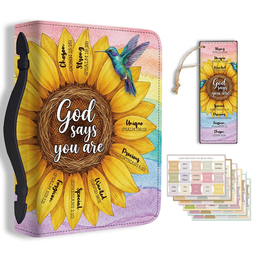 TNKBREEZE 1Pc Bible Cover Rainbow Sunflower PU Leather Bible Case Carrying Case with Bookmark for Women Men Christian Bible Note Books Carrying Accessories 20.3x28.5x5.9cm