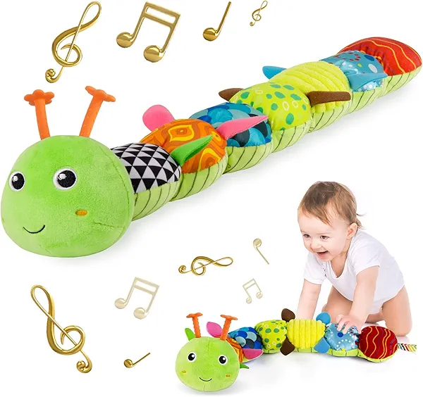 Sumobaby Infant Baby Musical Stuffed Animal Activity Soft Toys with Multi-Sensory Crinkle, Rattle and Textures, for Tummy Time Newborn 0-3-6-12 Months Boys, Girls, Caterpillar