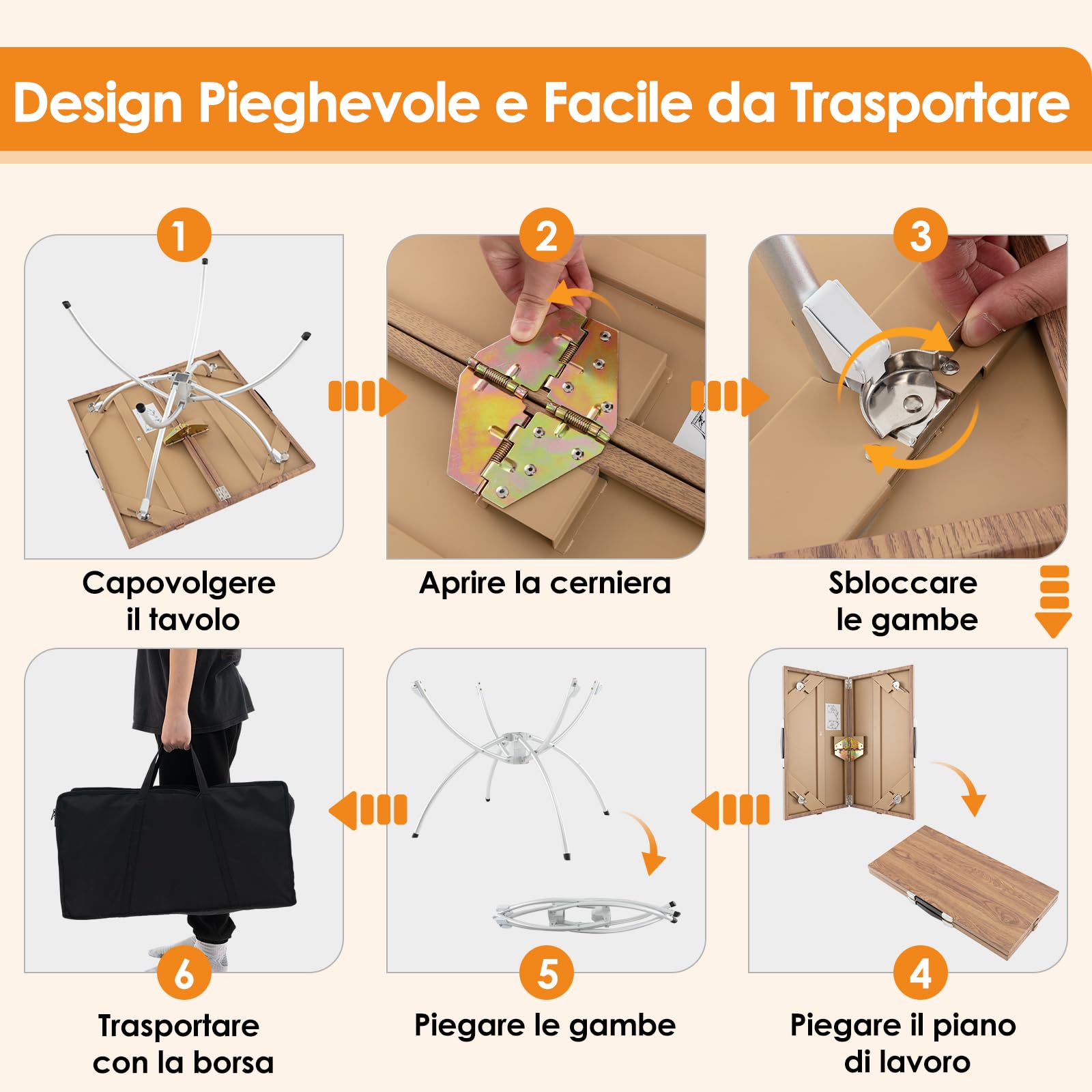 RELAX4LIFE Set 2 Tavoli da Picnic Pieghevoli in Alluminio, Estensibile 120x60 cm, Portatile per Campeggio/Pesca, Piano Finto Legno, Max 25 kg, Borsa Trasporto