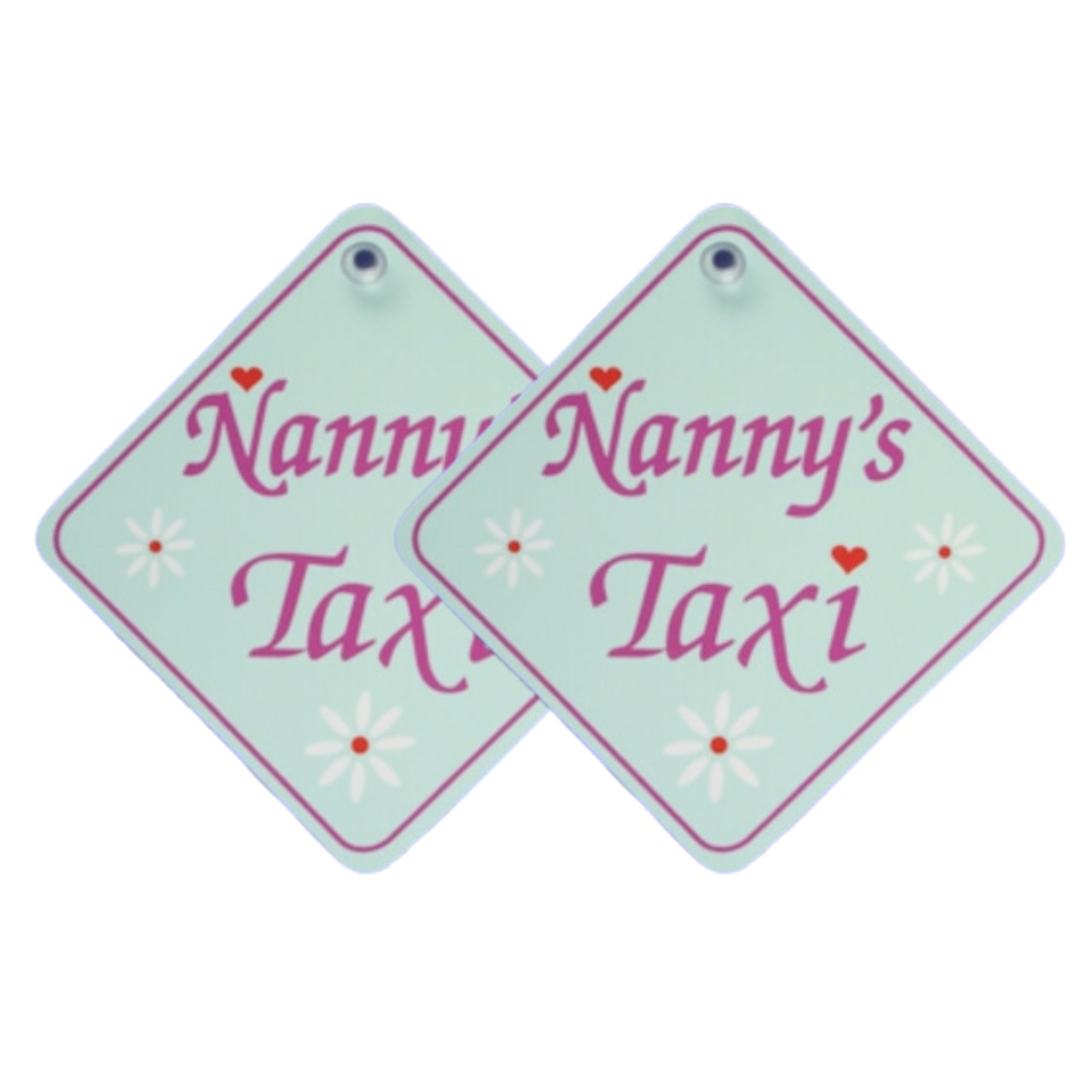 Tek Automotive Light Turquoise, Purple, Red Nanny's Taxi Car Sign | Twin Pack | 5.5" X 5.5" With Suction Cup | Funny Nanny Gifts | Novelty Car Gifts For Nannies | Durable Car Sign For Nanny’s Taxi