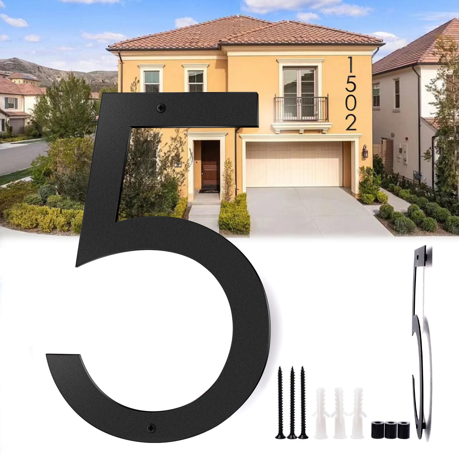 SKLK-SEL16 Inch Modern House Numbers for Outside,Metal Large House Numbers for Outside,Address Numbers For House Matte Black Outdoor Floating Flush Mount Vertical Horizontal Home Address Numbers 5