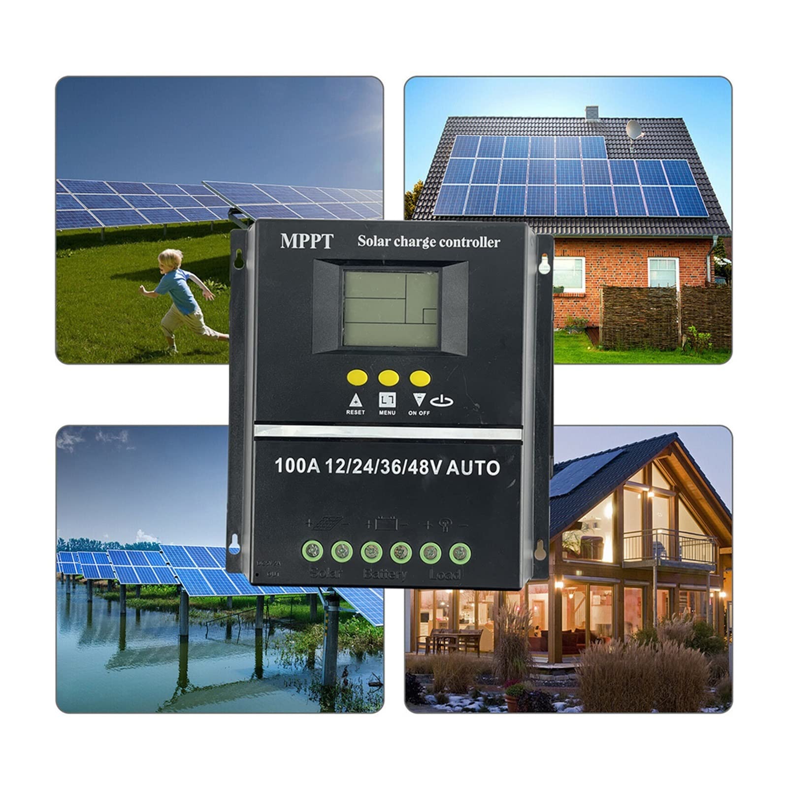 Controlador de carga solar Controlador de carga solar 100A / 80A / 60A MPPT / PWM 12V / 24V / 36V / 48V Herramientas de controlador automático Cargador de batería fotovoltaico solar con LCD &USB d