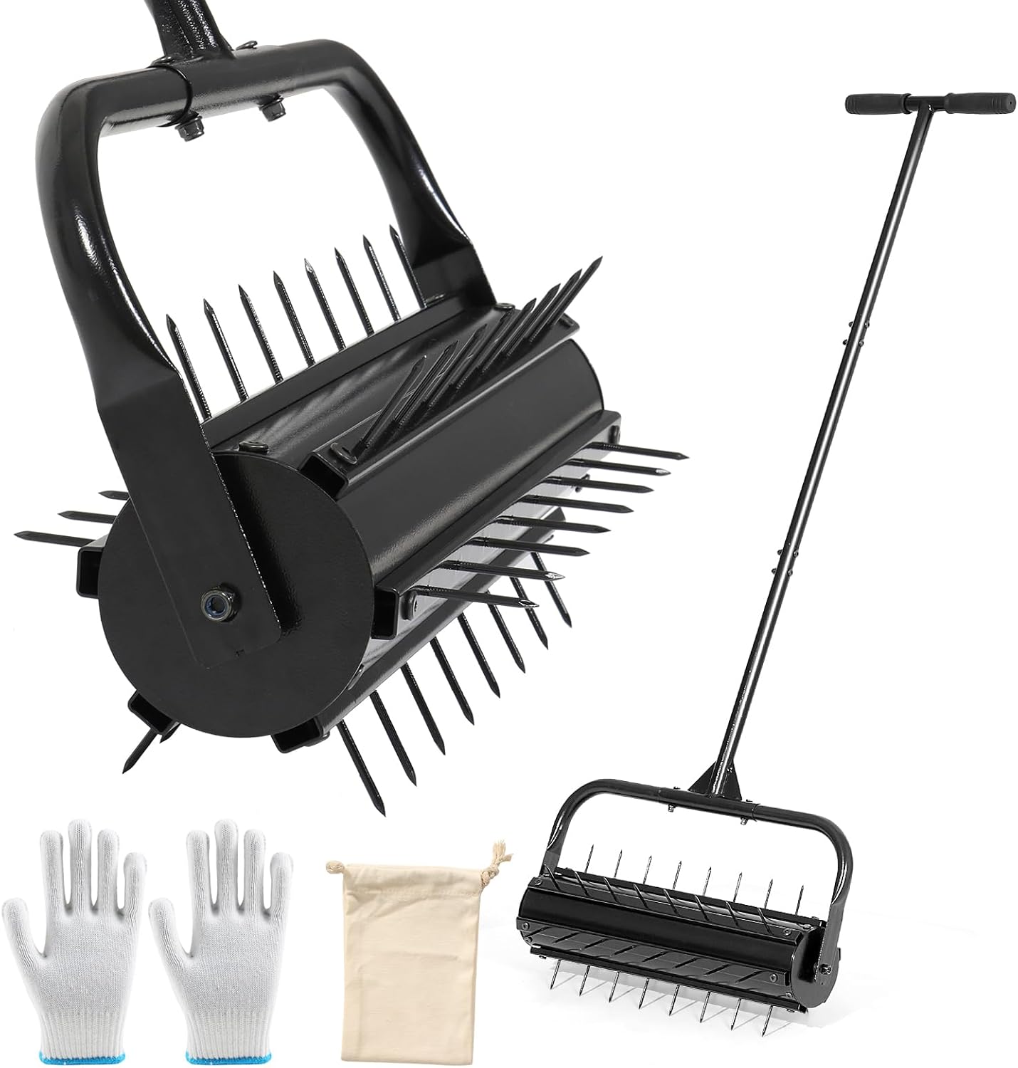 KELIXU Lawn Aerator Tool, 22” Manual Lawn Aerators Roller, Heavy Duty Rolling Lawn Air Aerator Tool with Spike Row, 57.9” H Grass Lawn Aeration Tool, Yard Tools for Garden, Cropland to Loose Soil 22 Inch