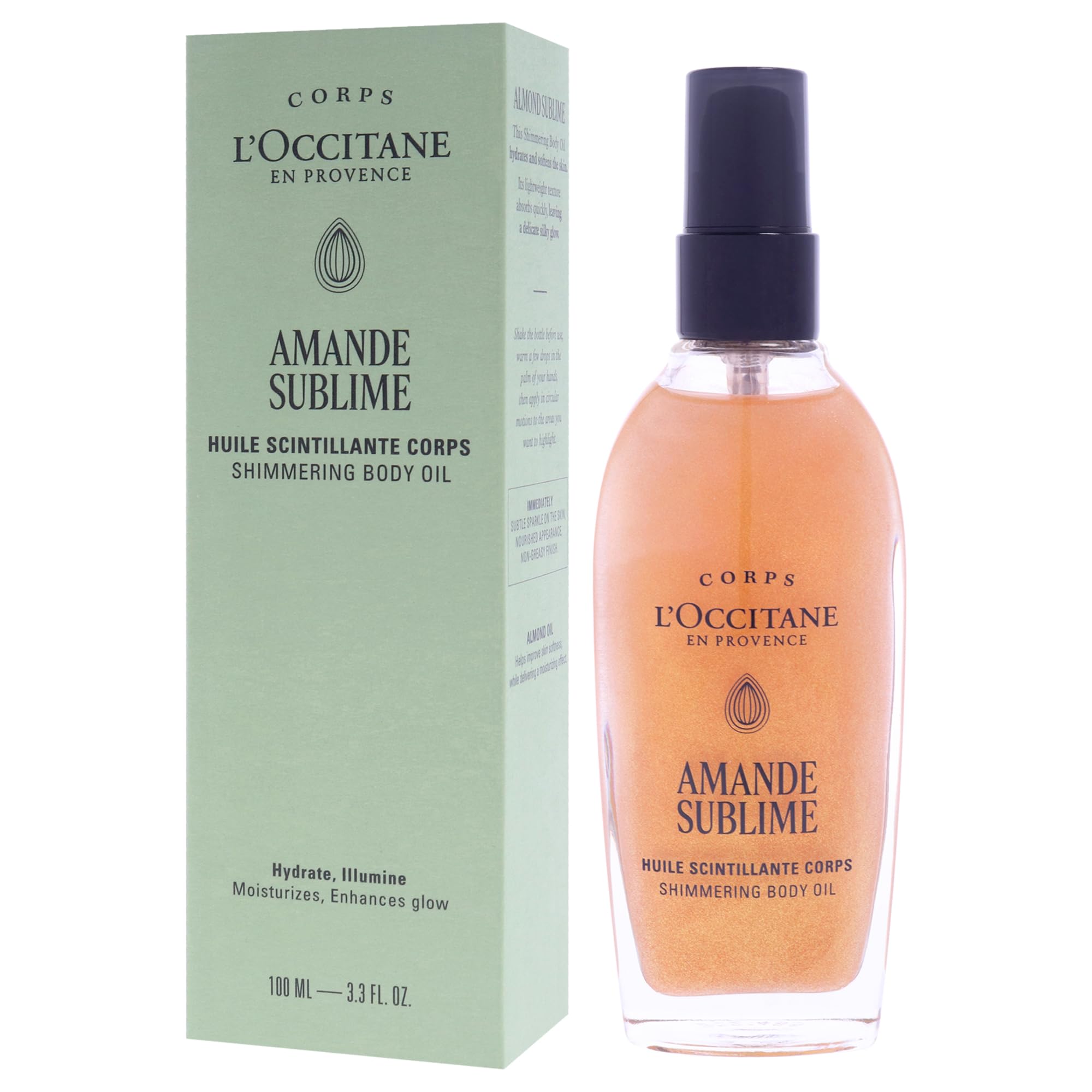 L'Occitane Badem Işıltılı Vücut Bakım Yağı, Altın Rengi Işıltı, Tatlı Badem Yağı İçeren Besleyici ve Nemlendirici, 100 ml