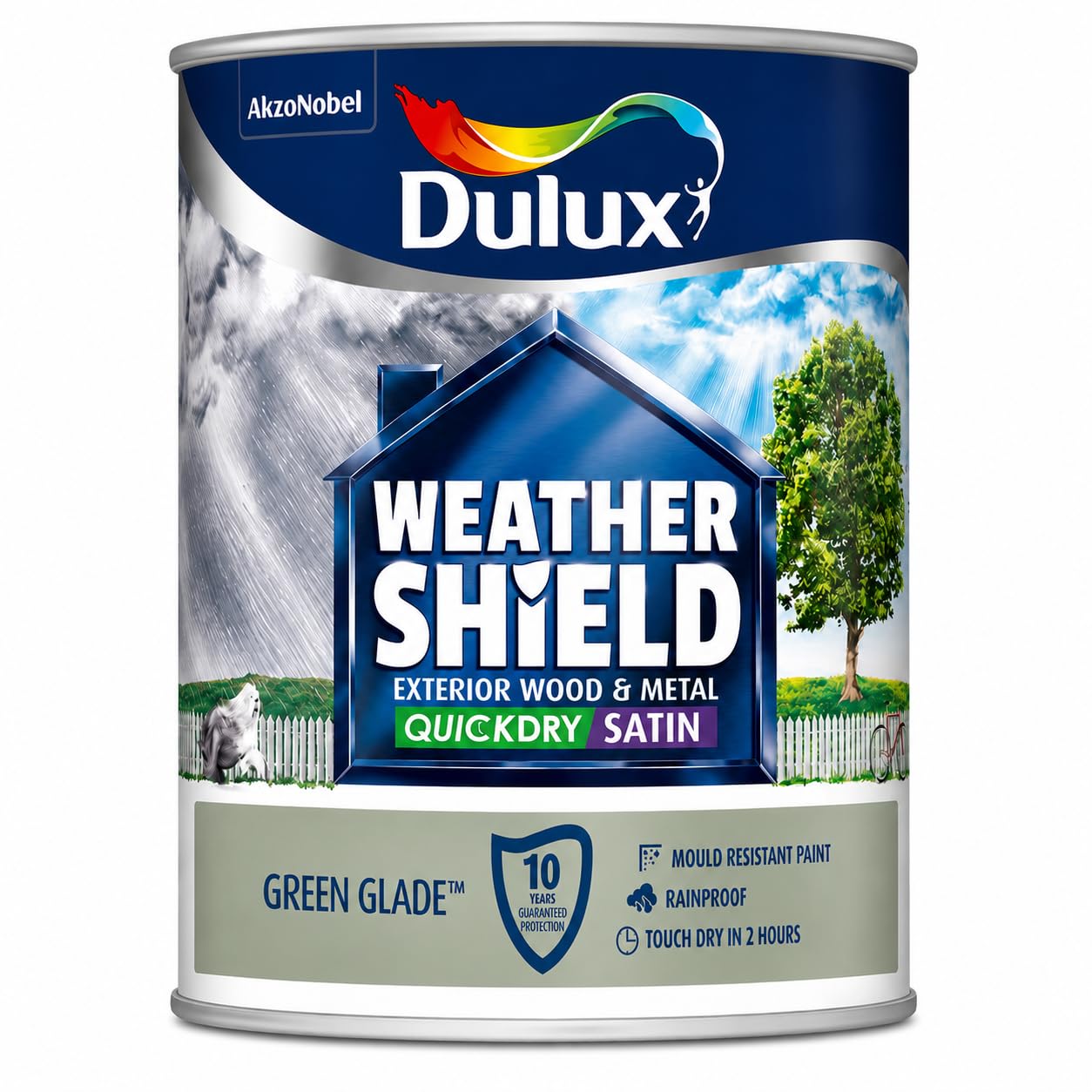 Green Glade Weathershield Quick Dry Exterior Satin Paint 750ml | Exterior Wood and Metal Paint | Mid Sheen Weatherproof Finish | Outdoor Satin Paint for Doors Gates Railings and Window Frames