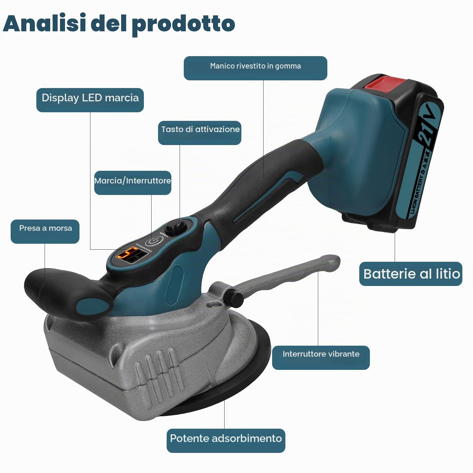 Piastrellatrice automatica per piastrelle da 21 V Capacità di carico elevata per la posa di piastrelle per pavimenti Strumento vibrante Livellatore per piastrelle portatile Ventosa allargata