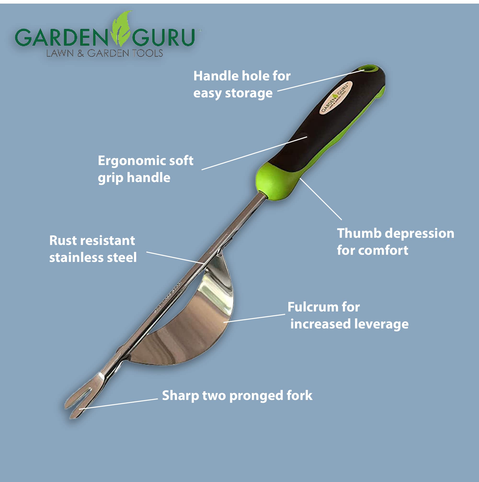 Garden Guru Ręczne narzędzie do chwastów z ergonomicznym uchwytem, narzędzie do usuwania chwastów ze stali nierdzewnej, do sadzenia, pielenia, pielęgnacji kwiatów i warzyw na podwórku, odporne na rdzę