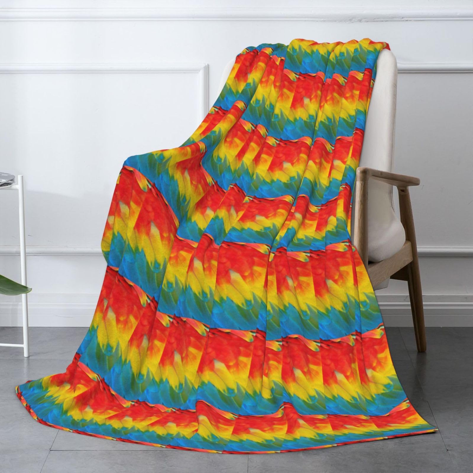 Fantastique couverture en flanelle avec imprimé plumes de perroquet, 177,8 x 203,2 cm, confortable et chaude, couverture d'hiver pour camping ou voyage