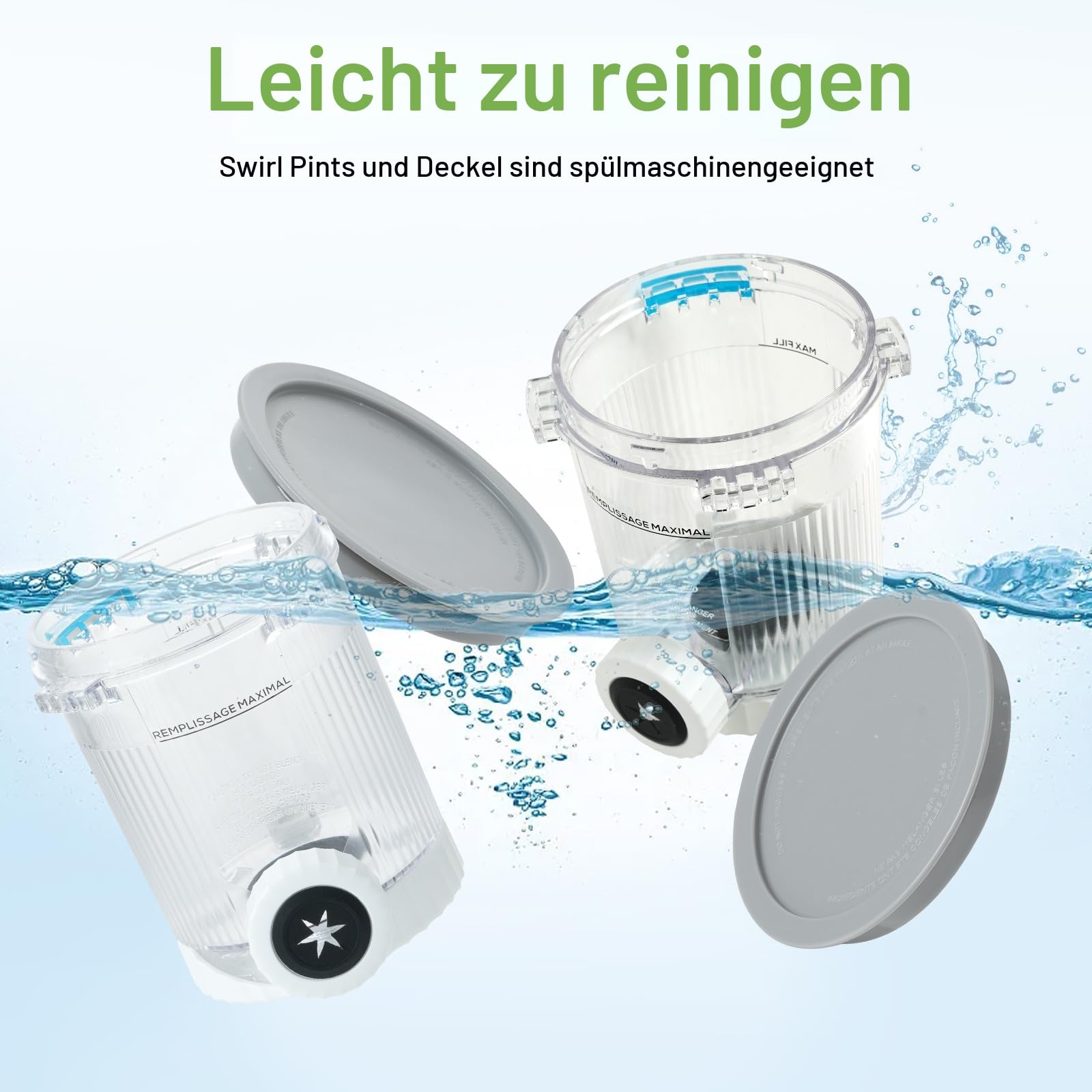 4 Stück Pint Behälter für Ninja CREAMi Scoop & Swirl Eismaschine | Swirl Pints und Deckel kompatibel mit Ninja NC700 NC701EU NC701EUSTGD Serie, BPA-frei & Spülmaschinenfest (farbige Deckel)