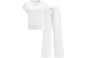 Women's Two-Piece Crochet Sheer Knit Lounge Wear with Wide-Leg Pants