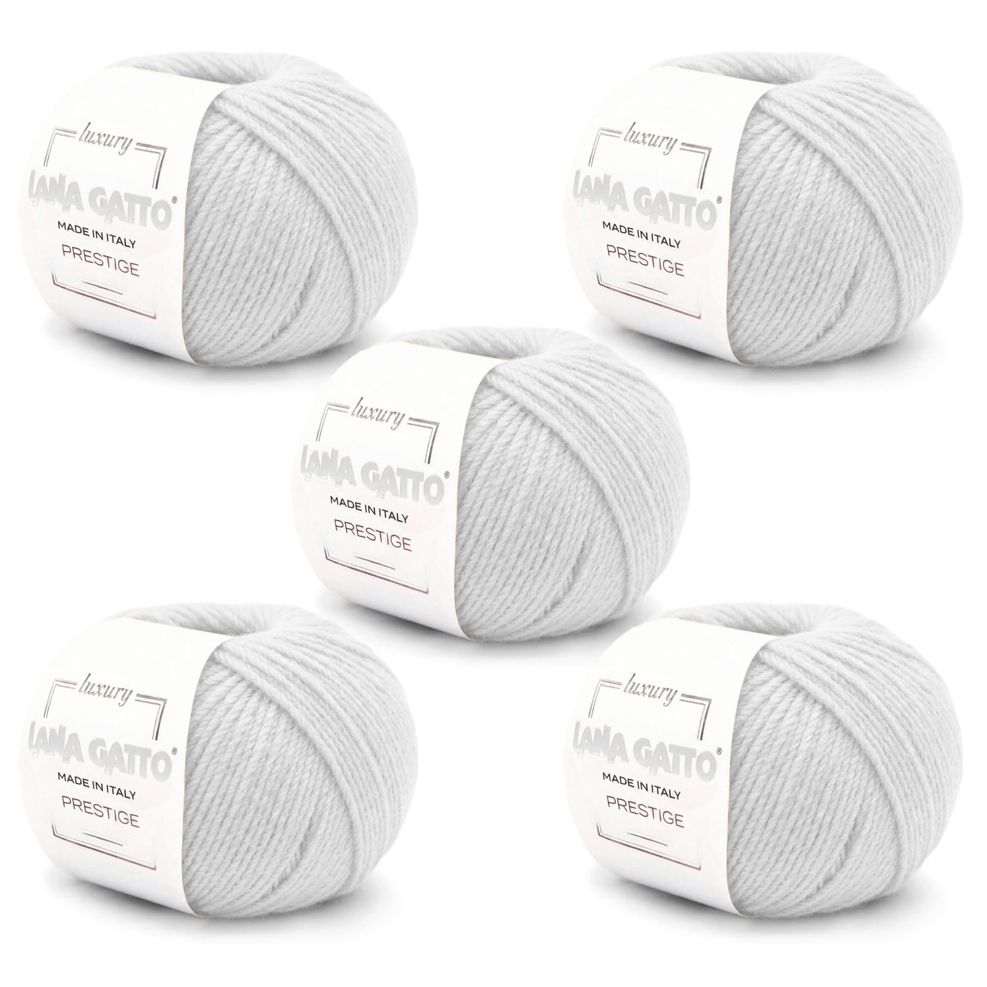 5 Ovillos 100% cachemira Lana Gatto Luxury Linea Prestige, para punto y ganchillo, 125 gr. 375 mt (Gris - 12504, 5)