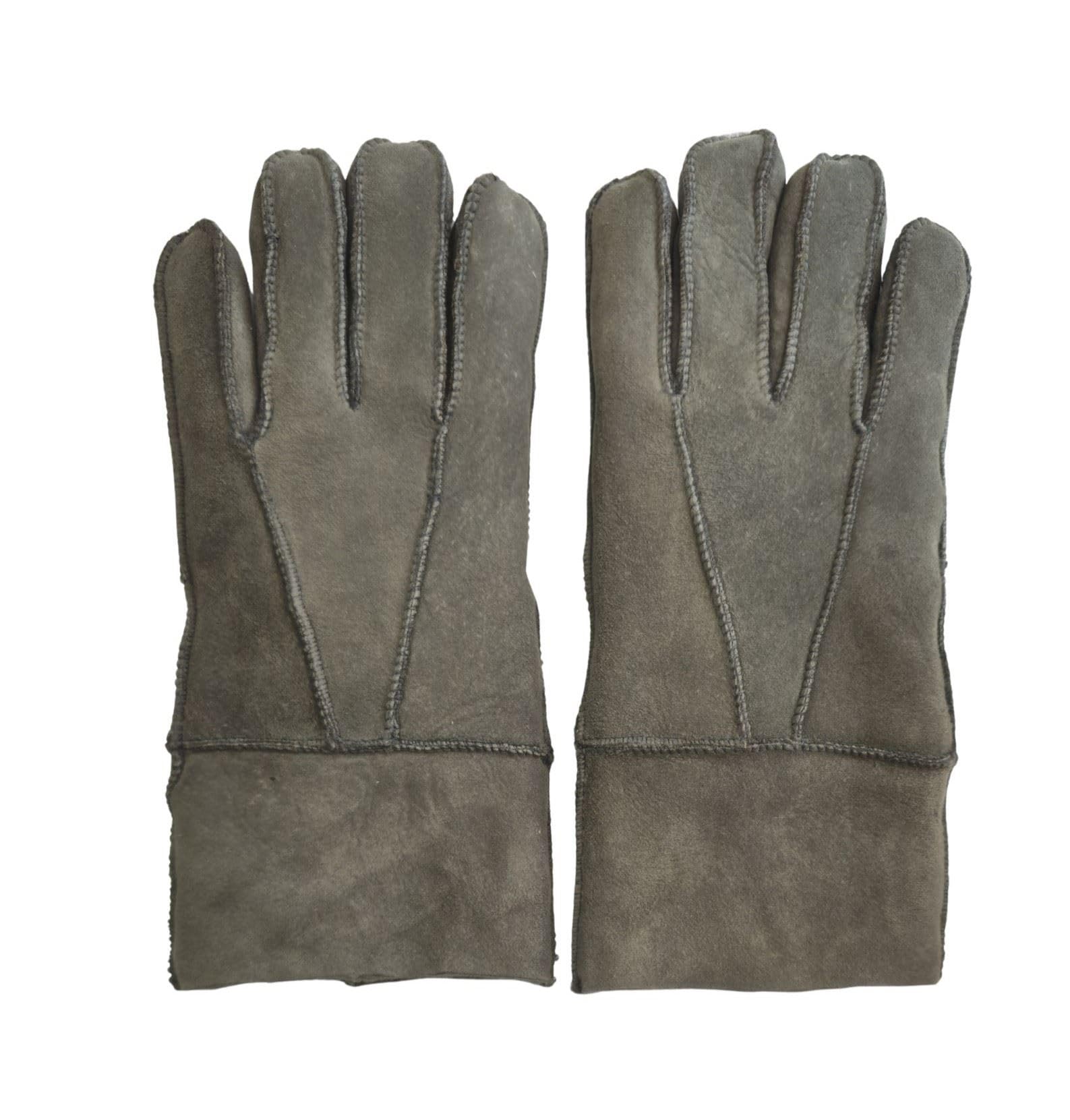 Truclothing Men's Grey Unisex Genuine Sheepskin Suede Leather Gloves Winter Warm Shearling Wool Lined Thermal Handwear - Xl