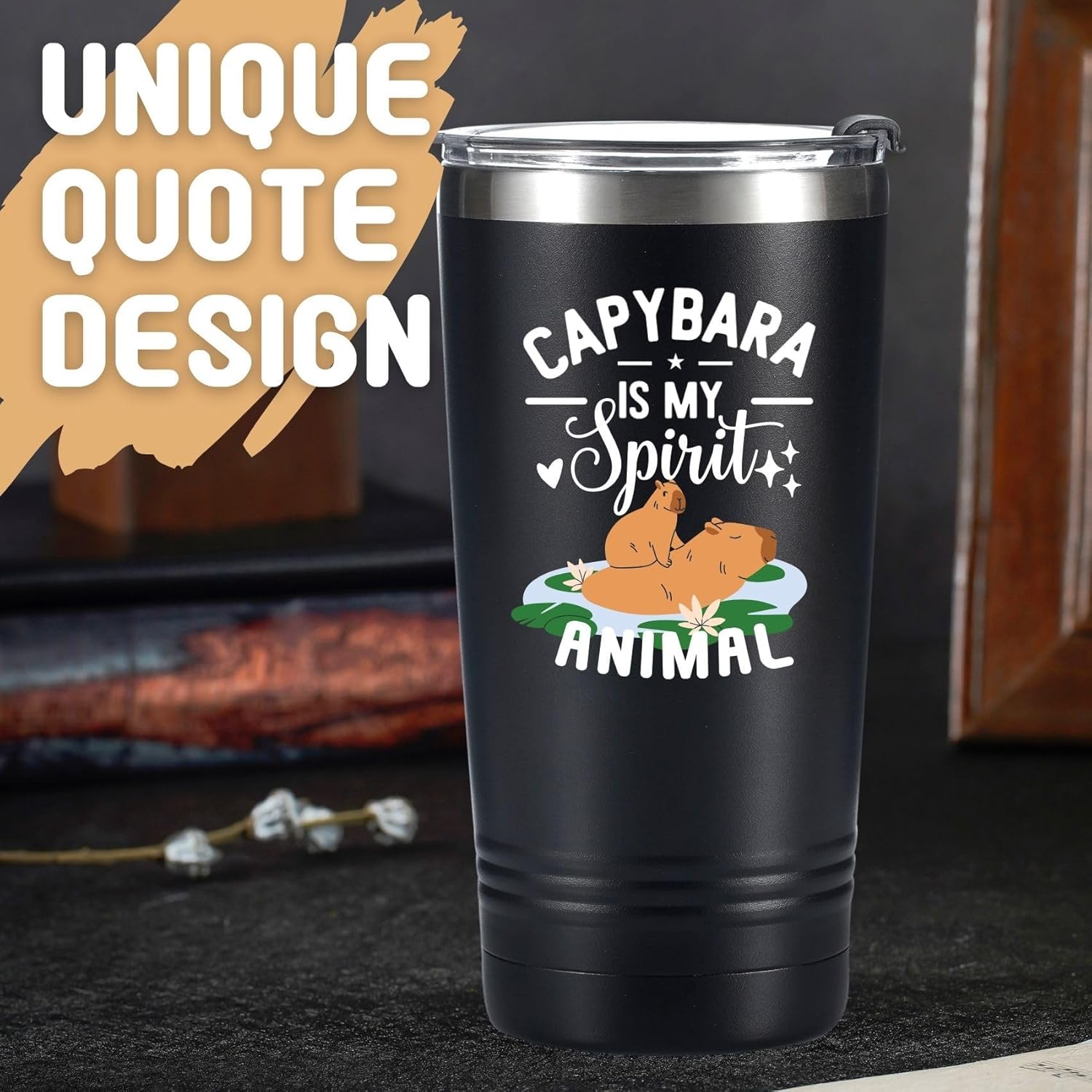 Capybara Is My Spirit Animal - Onebttle Stainless Steel Tumbler 20OZ Black - Gifts for Girls, Women, Capybara Lovers - Image 2