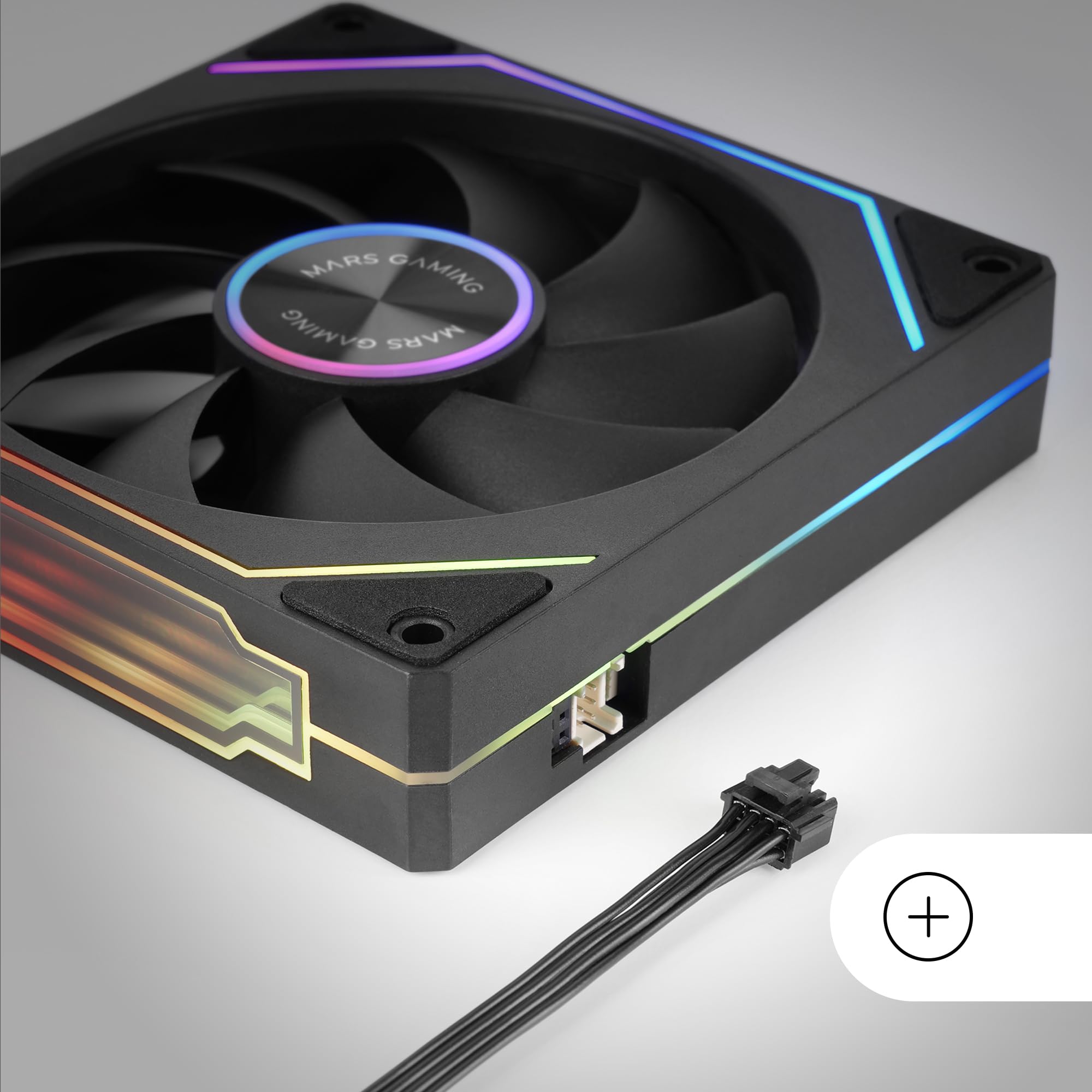 Mars Gaming MF-LINKFINITYKIT, Kit 3x Ventiladores Modulares PWM 120mm, Sistema de Conexión LINKFINITY, Iluminación Infinity Mirror ARGB 360º y Controladora ARGB, Ultra-silenciosos 12dB, Blanco
