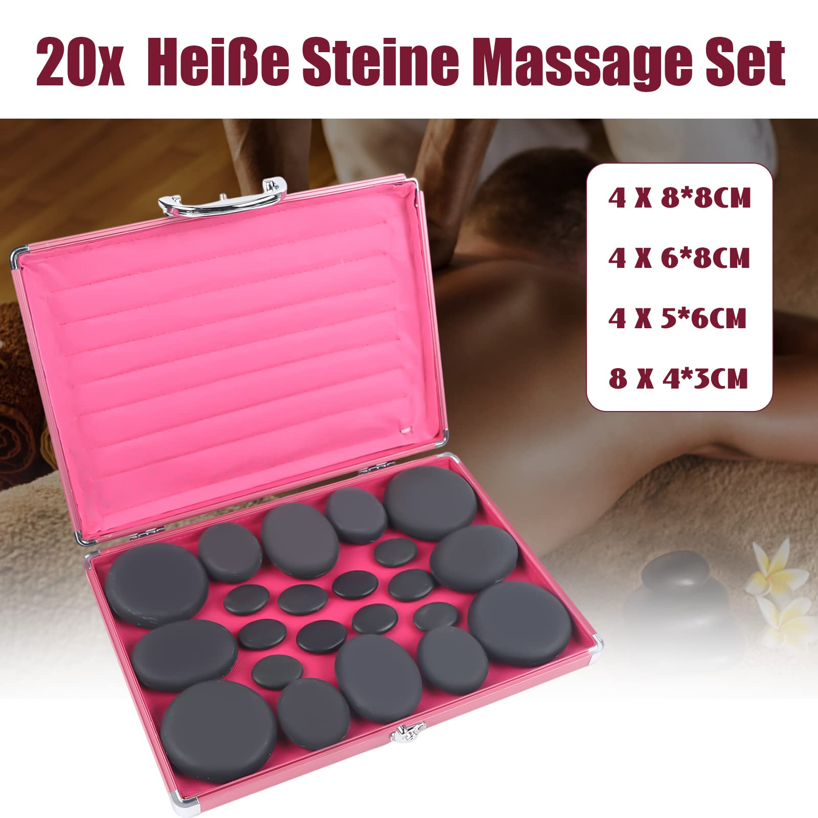Juego De 20 Piedras De Masaje Caliente, Con Caja De Calor, Piedras De Masaje Calientes De Basalto, Para Masaje Con Piedra Caliente, Relajación, Temperatura Del Spa, 60 ℃ ± 10 ℃