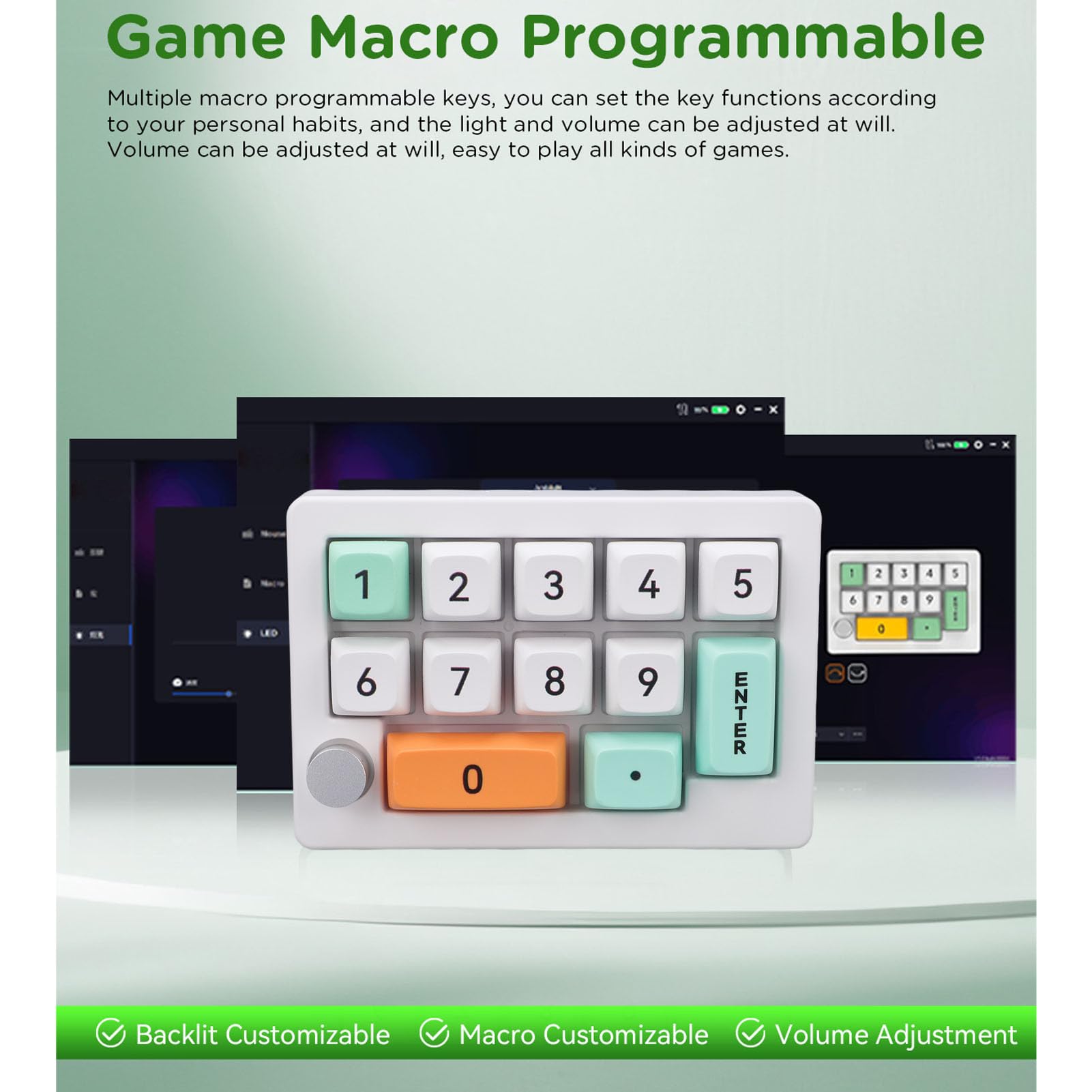 Pavé Numérique, Clavier Numérique Mécanique avec Rétro-éclairage RVB, Joystick et Bouton, 12 Clés Macro Programmable, BT 2.4g Wired Swap Numpad pour Le Travail de Jeu (White)